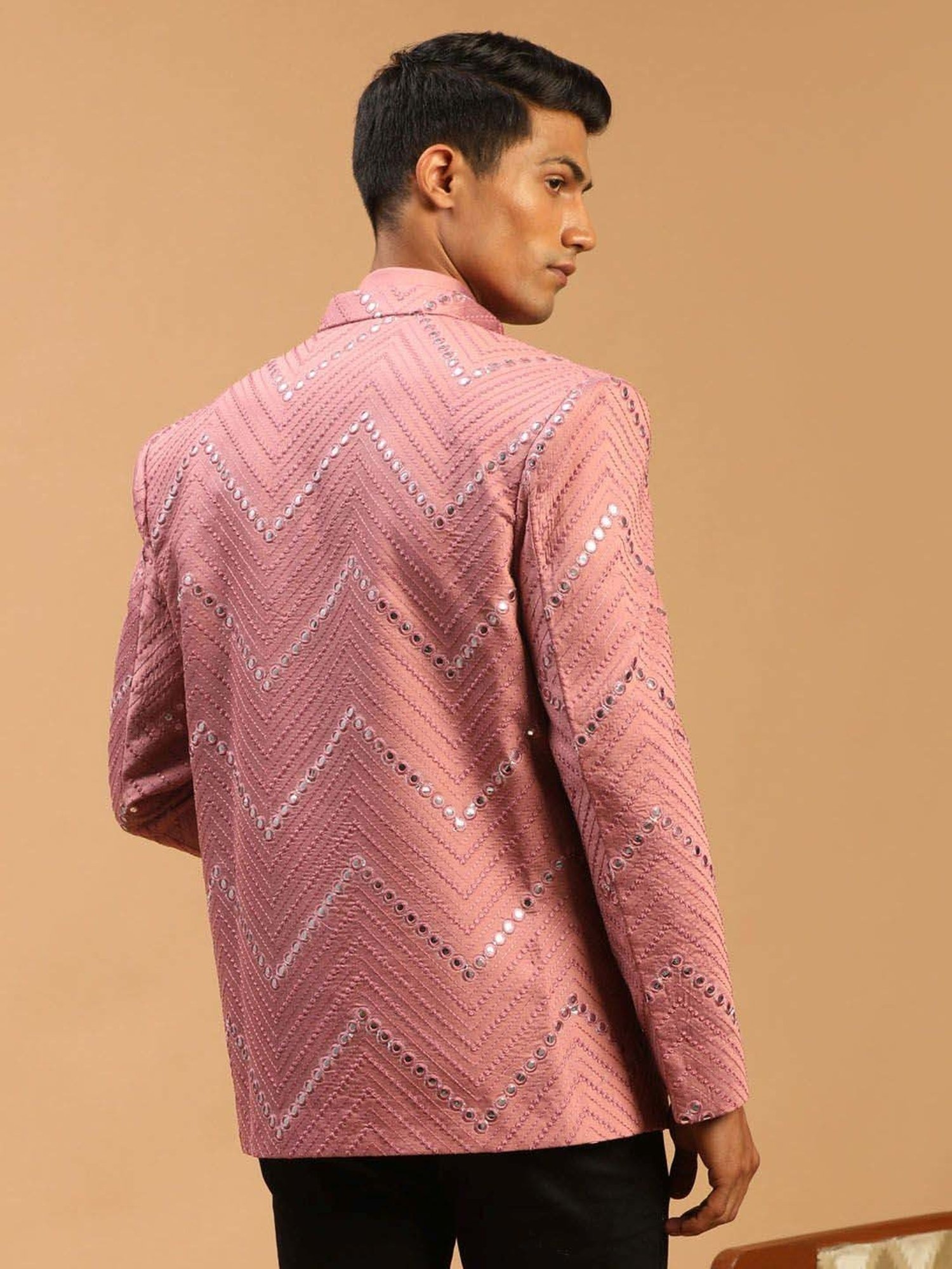 Vastramay Onion Pink Regular Fit Embellished Ethnic Blazer