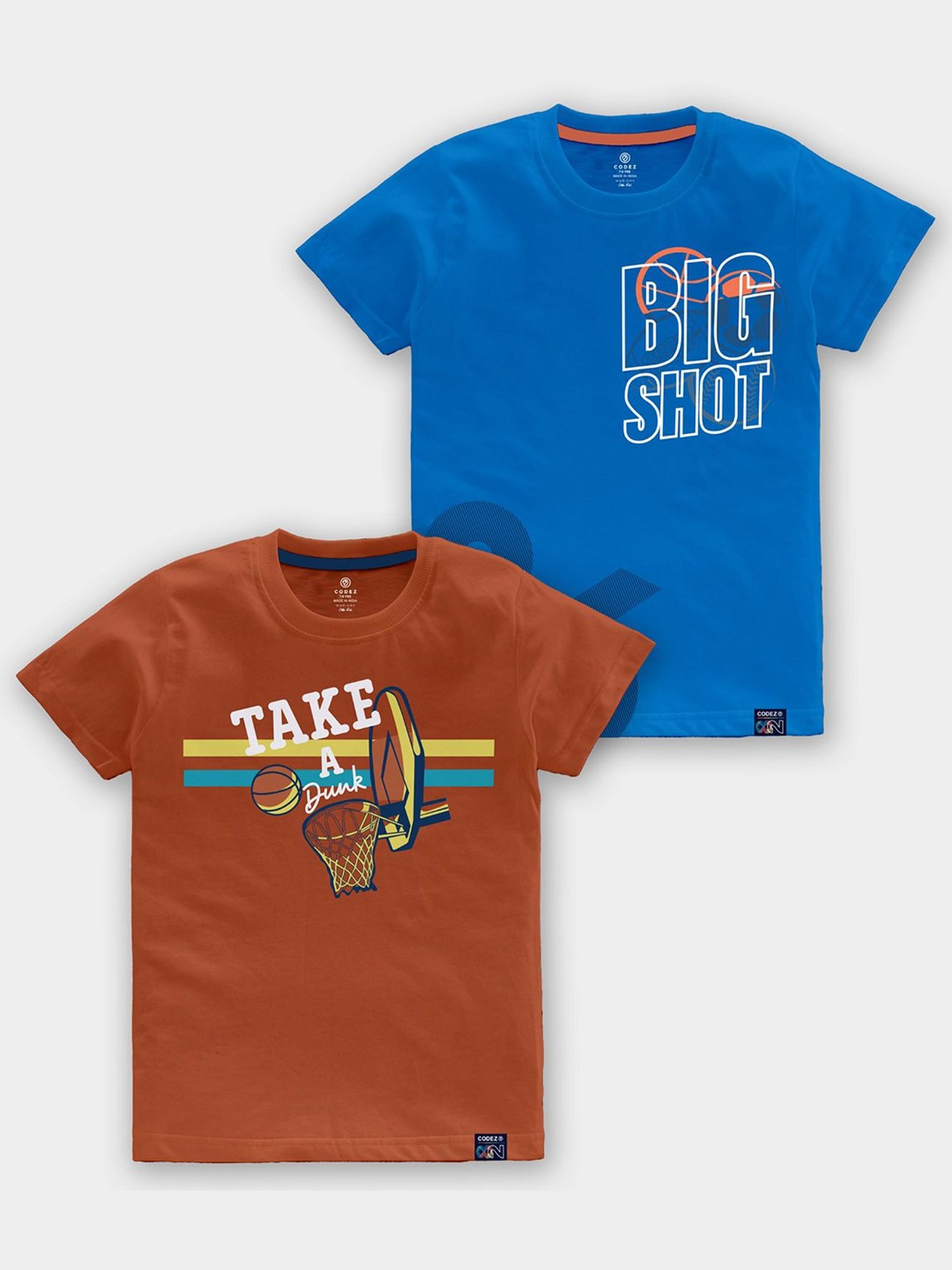 Codez Kids Rust & Royal Blue Printed T-Shirt (Pack Of 2)