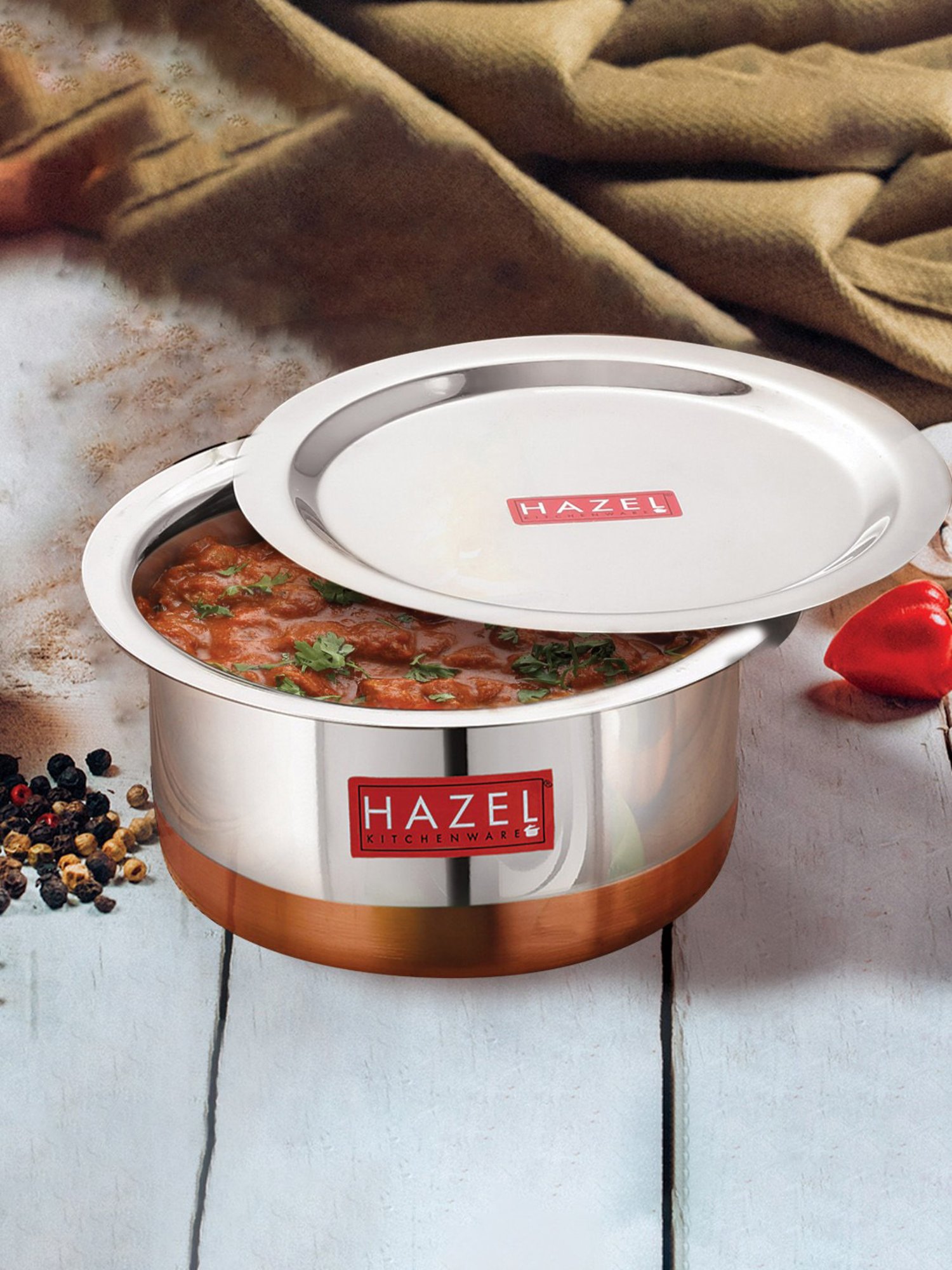 HAZEL Silver Stainless Steel Copper Bottom Tope with Lid (6.5 L)