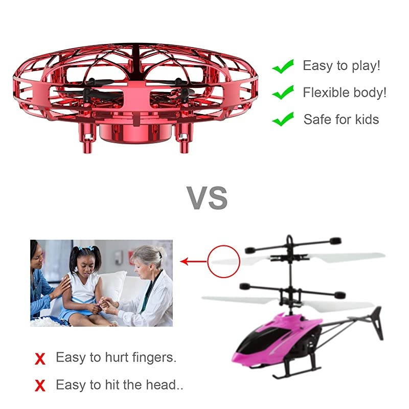Drones for Kids amp Adults RC UFO Helicopter with LED Lights Hand Operated Easy Indoor Outdoor Small Orb Flying Ball Drone Toys Gifts for Beginners Boys amp GirlsRed