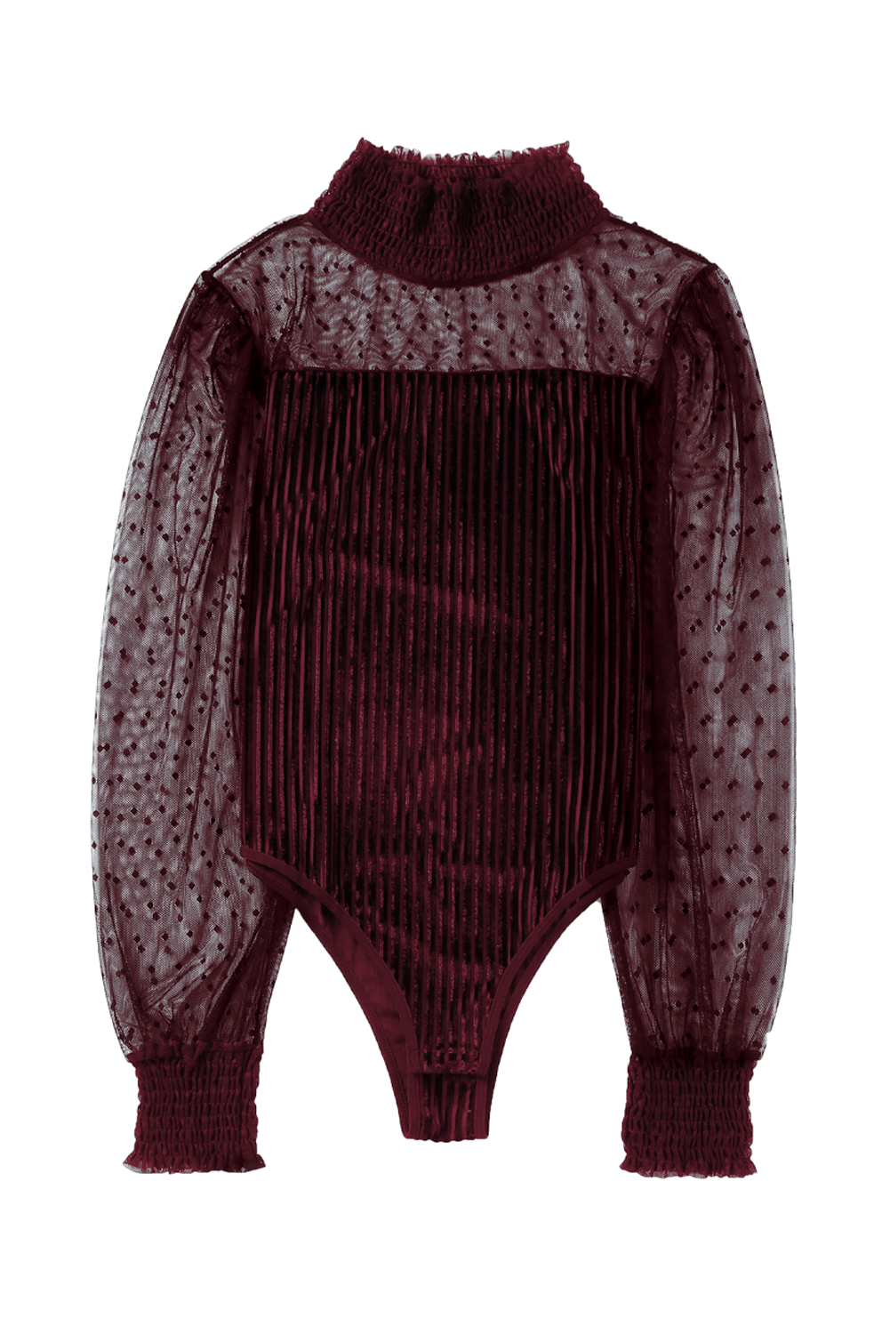 Black Ruffled Mesh Patchwork Slim Fit Bodysuit