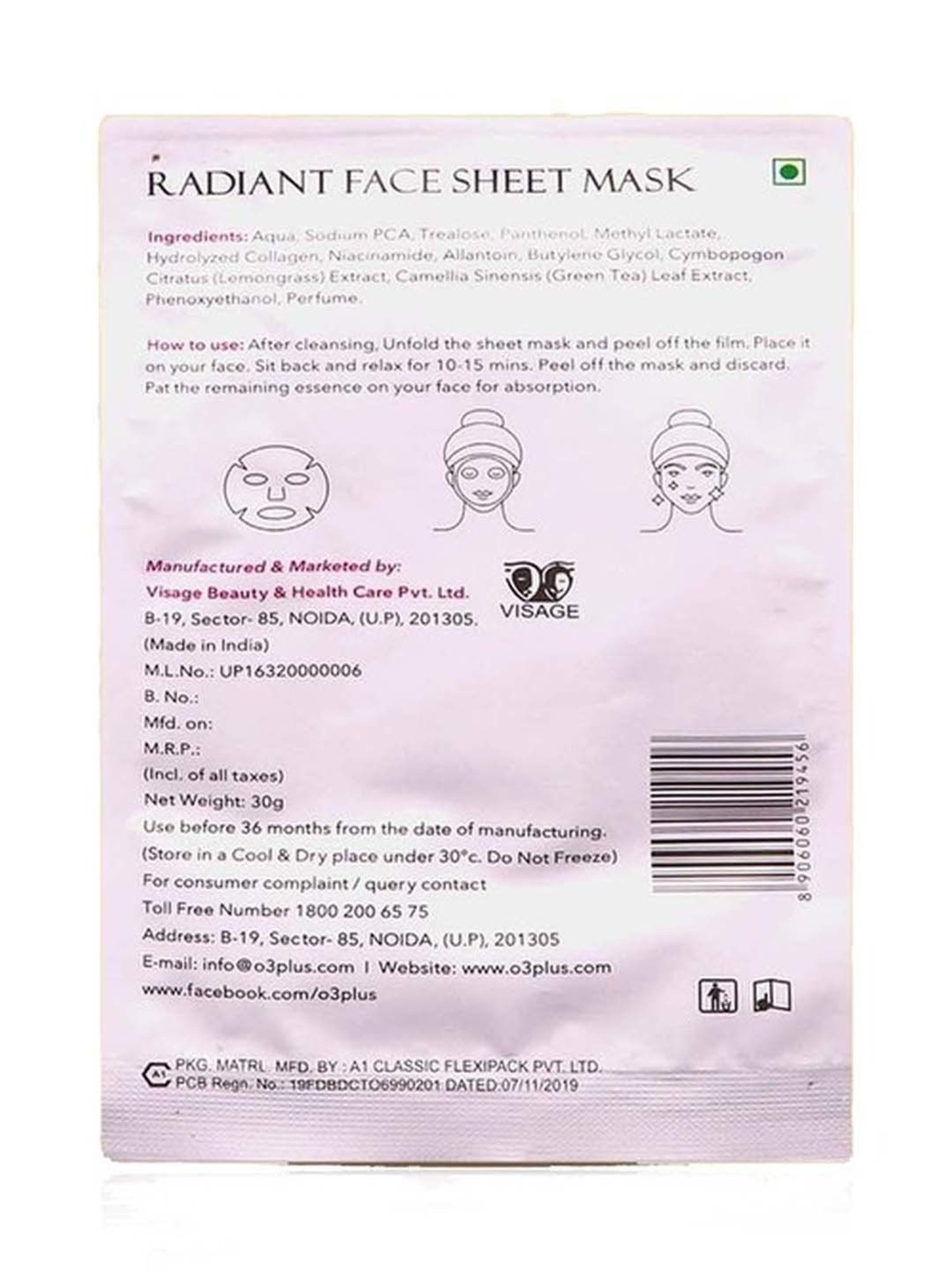O3+ Facialist Radiant Face Sheet Mask - 30 gm