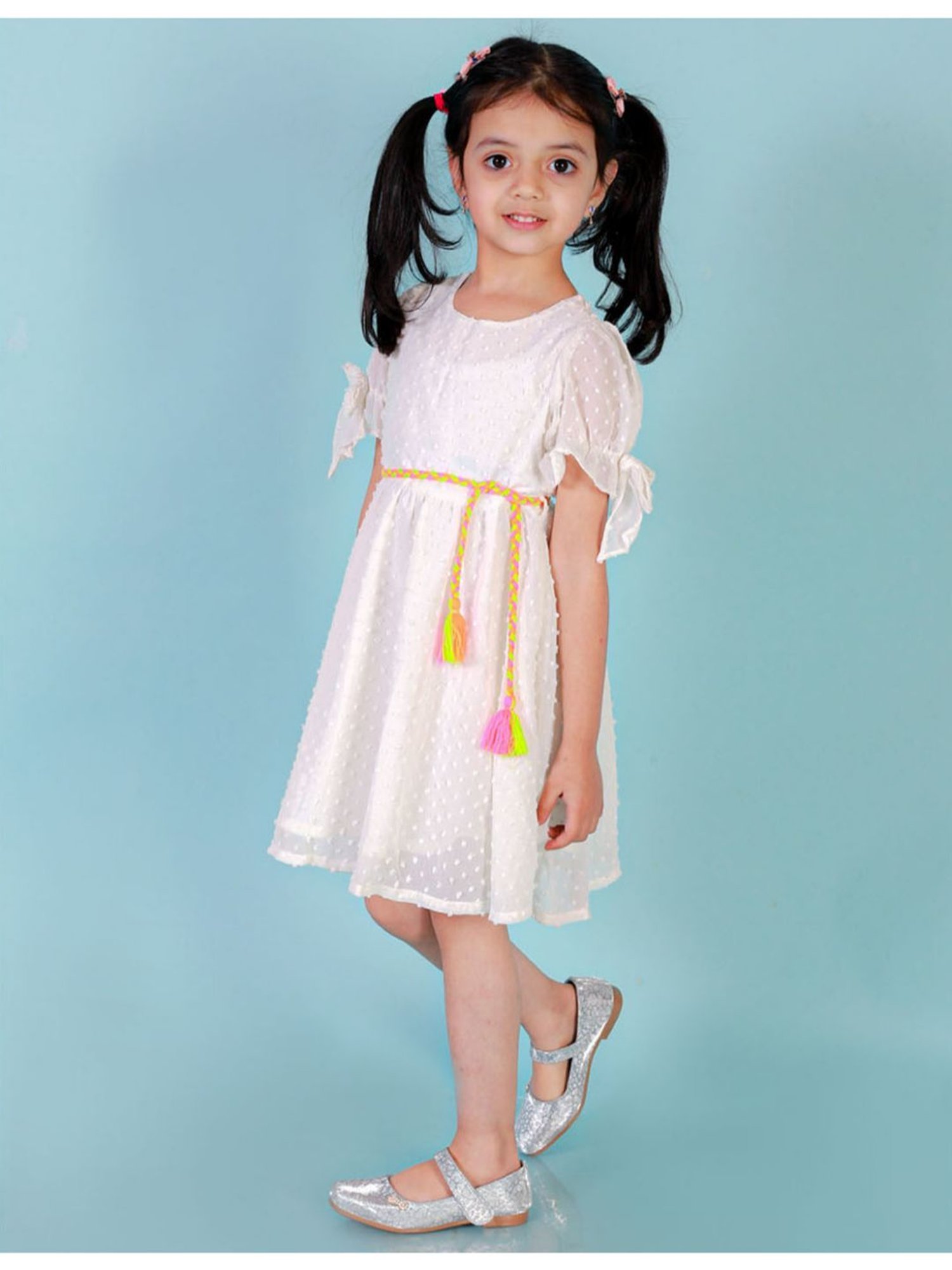 Lil Drama Kids White Solid Dress