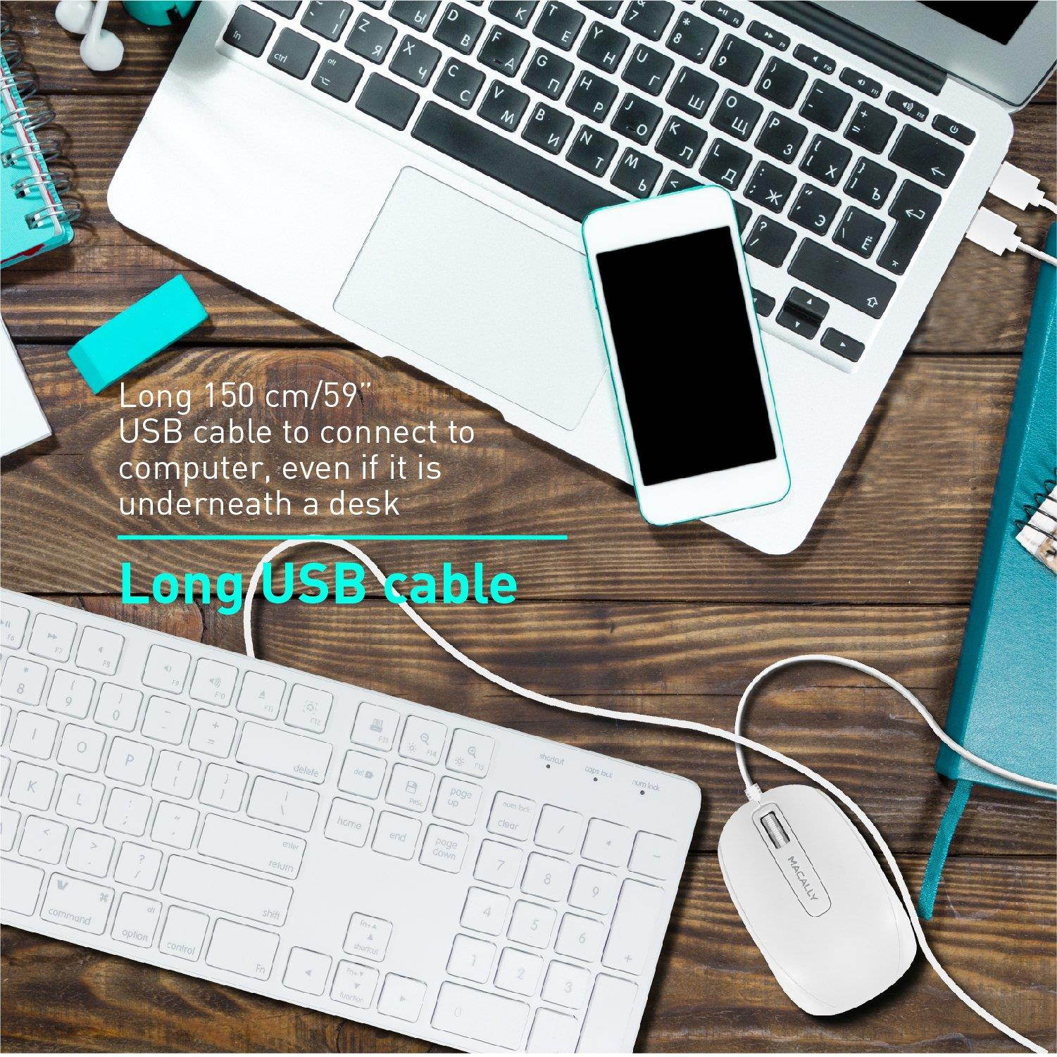 Macally Ultra-Slim USB Wired Keyboard for Apple Mac Pro, MacBook Pro/Air, iMac, Mac Mini, Laptop, Windows PC (SLIMKEYPRO)