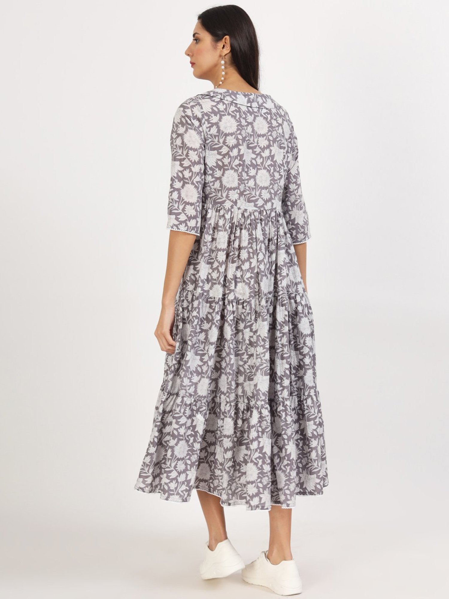 Divena Grey Floral Print Ethnic Dress