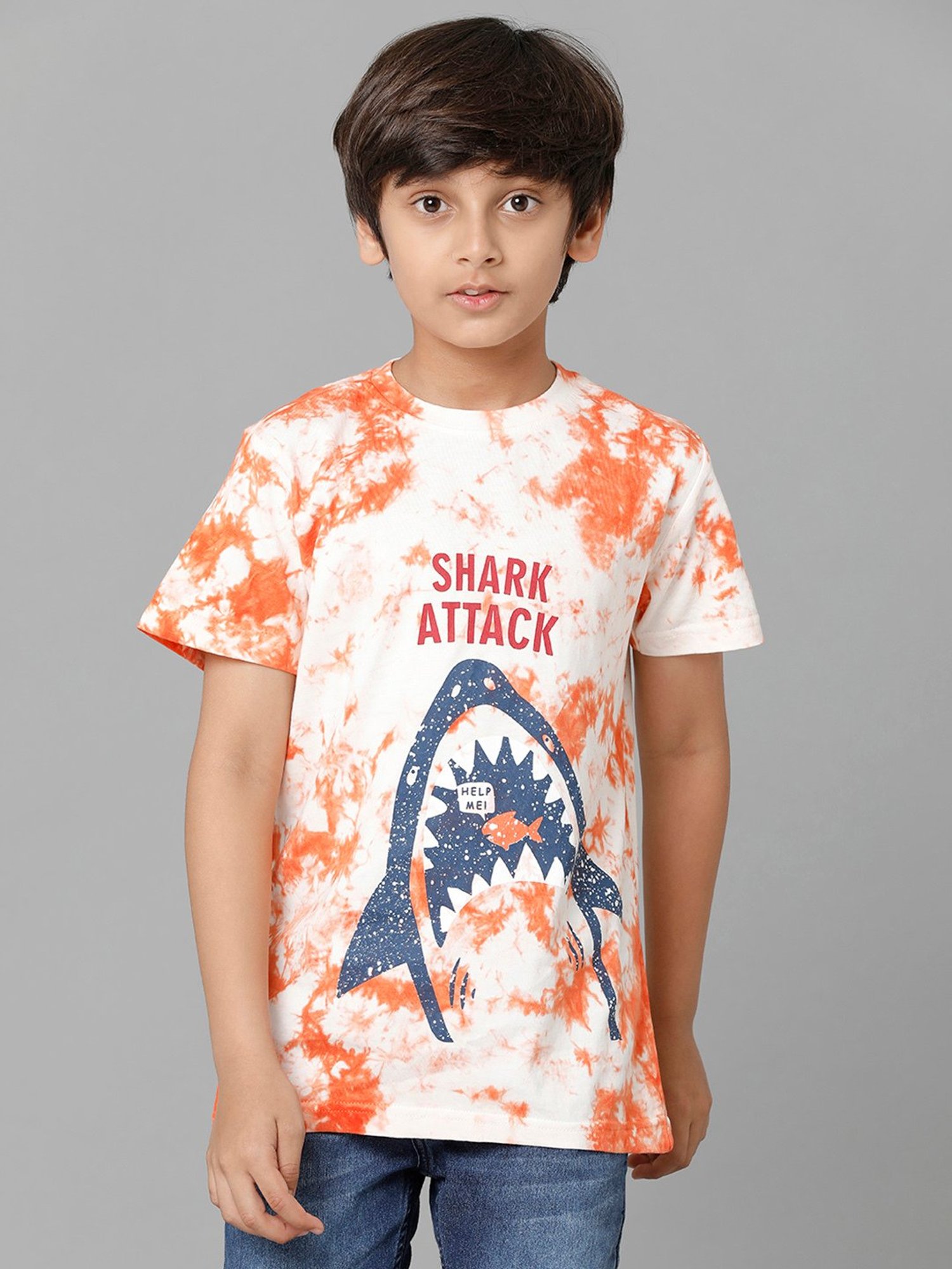 Under Fourteen Only Kids Orange & White Printed T-Shirt