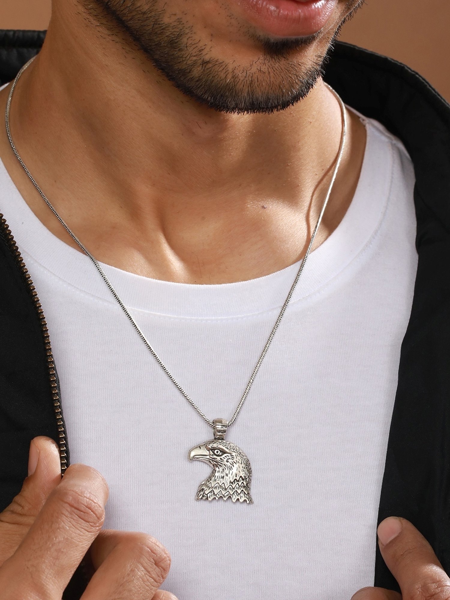 Bold by Priyaasi Eagle Head Black Casual Pendant With Chain for Men
