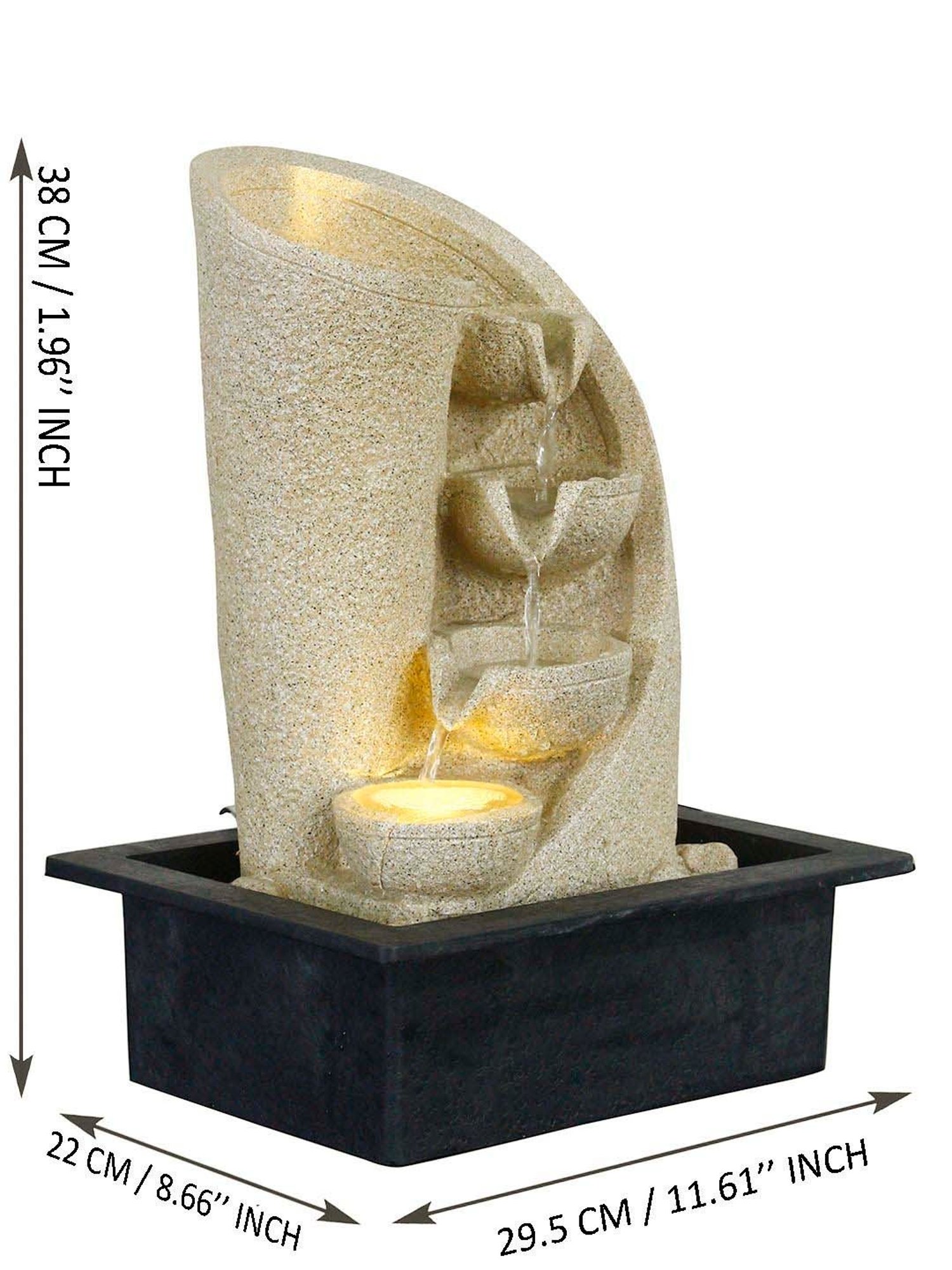 CHRONIKLE Cream Polyresin Table Top 3 Designer Steps Waterfall Fountain