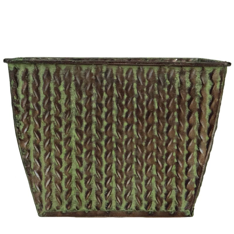 Napco 5&rdquo; Copper and Green Planter with an Embossed Geometric Pattern