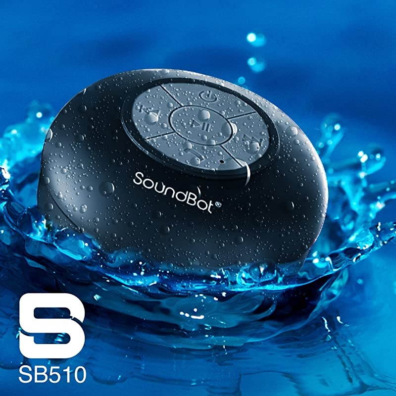 SB510 HD Water Resistant Bluetooth 30 Shower Speaker Handsfree Portable Speakerphone with Builtin Mic 6hrs of Playtime Control Buttons and Dedicated Suction Cup for ShowersGryBLK