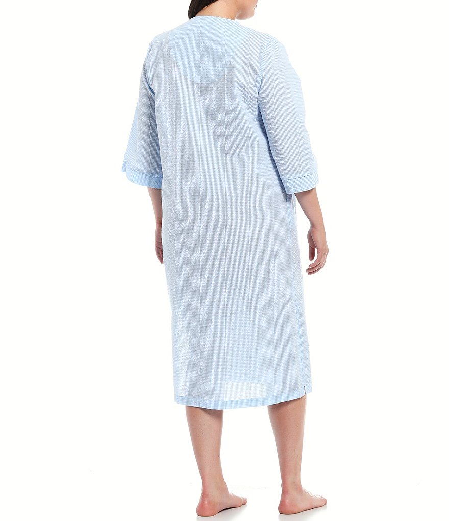 Kate Landry Plus Solid V-Neck Sleeve Midi Lounge Dress