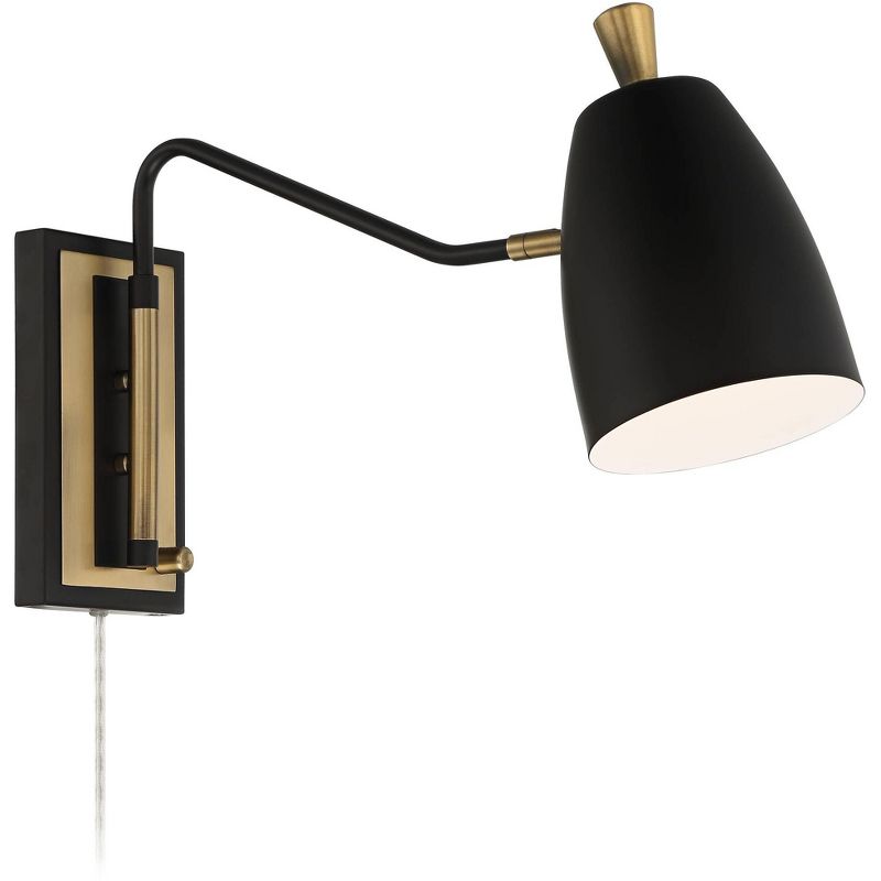 360 Lighting Kona Black and Antique Brass Swing Arm Plug-In Wall Lamp