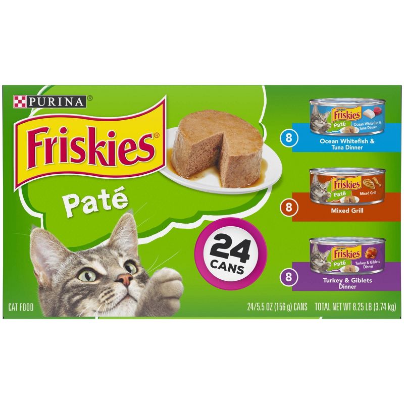 Purina Friskies Paté Wet Cat Food Whitefish, Mixed Grill & Turkey - 5.5oz/24ct Variety Pack
