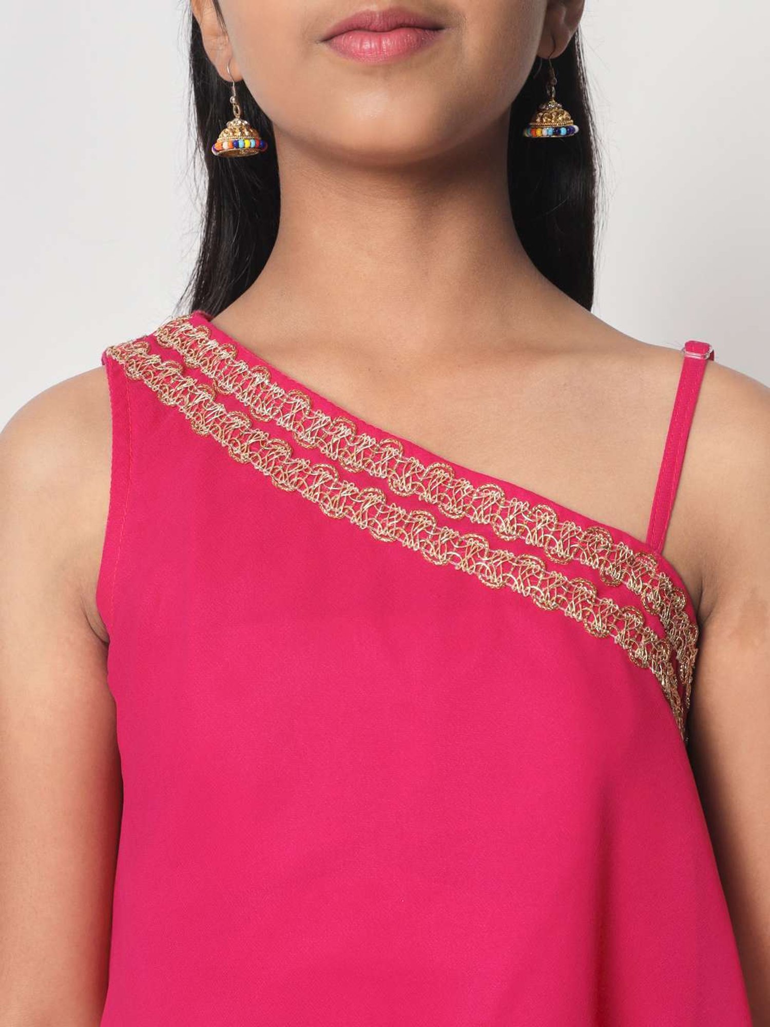 studiorasa Kids Pink & Gold Embroidered Kurti Set