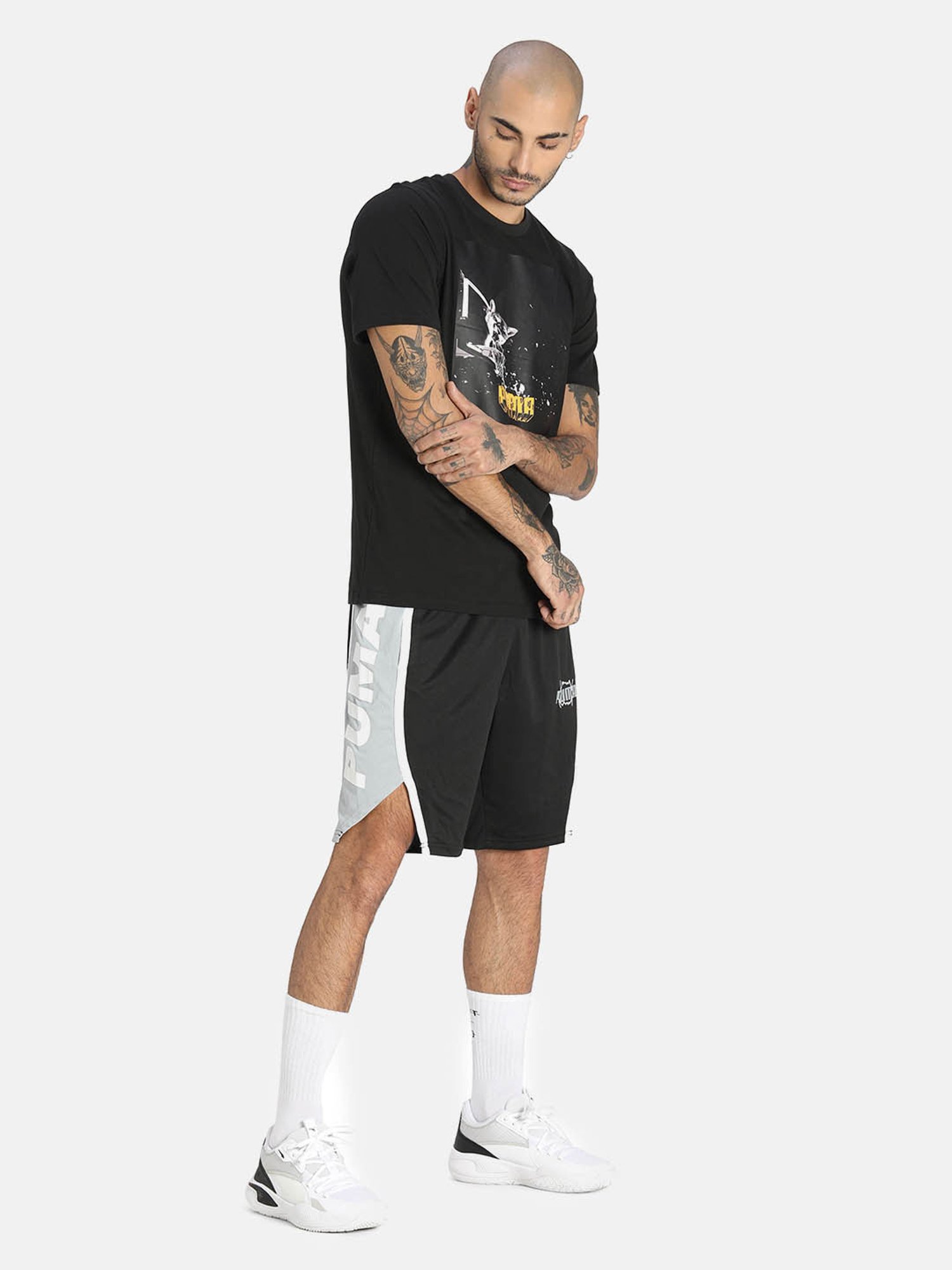 Puma Black & White Regular Fit Sports Shorts