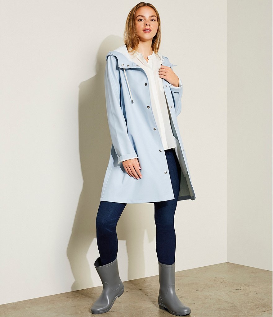 A Loves A Hooded Snap Front Long Sleeve Pocketed Raincoat