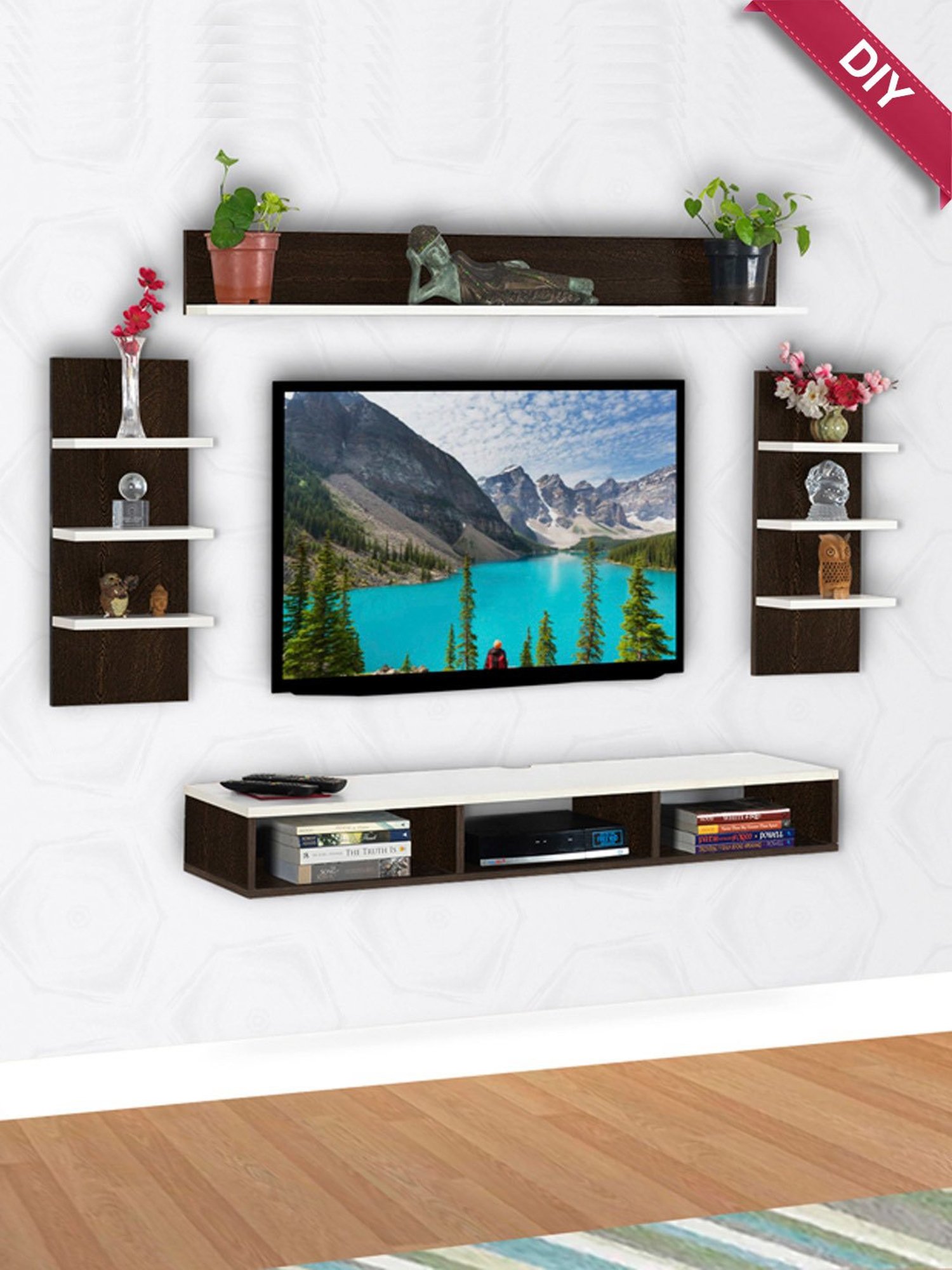 Delite Kom Flex Flowery Wenge & Acacia Dark Engineered Wood TV Entertainment Unit