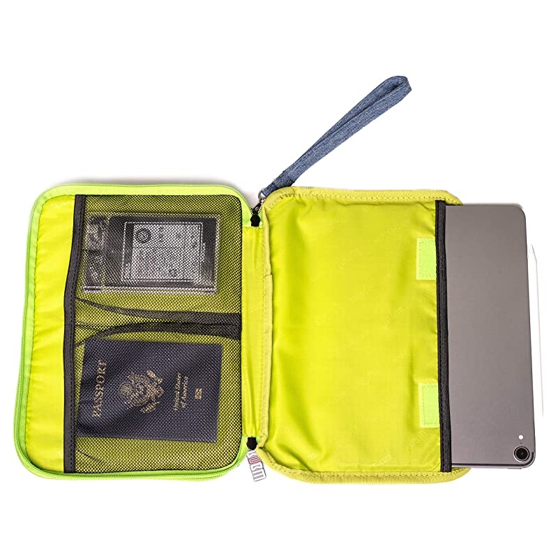 Layer Electronics Organizer and Travel Organizer for Tablet Cables Flush Drives and Chargers Fit for iPad Pro 11 Blue and Bright Green