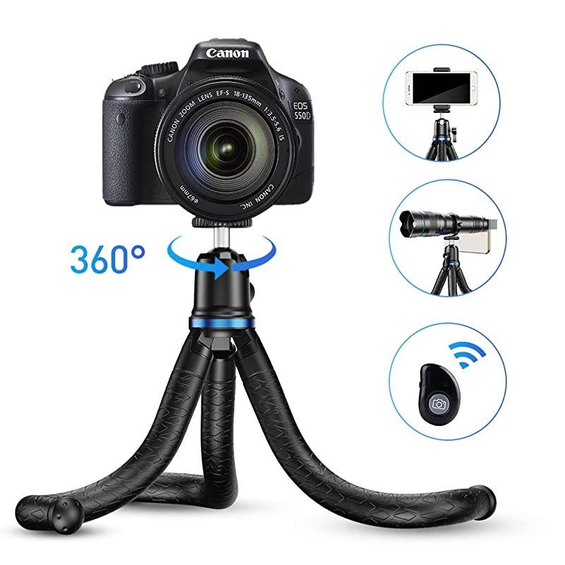 Phone Tripod, Flexible Tripod with Wireless Remote Shutter, Compatible with iPhone/Android Samsung, Mini Tripod Stand Holder for Camera GoPro/Mobile Cell Phone