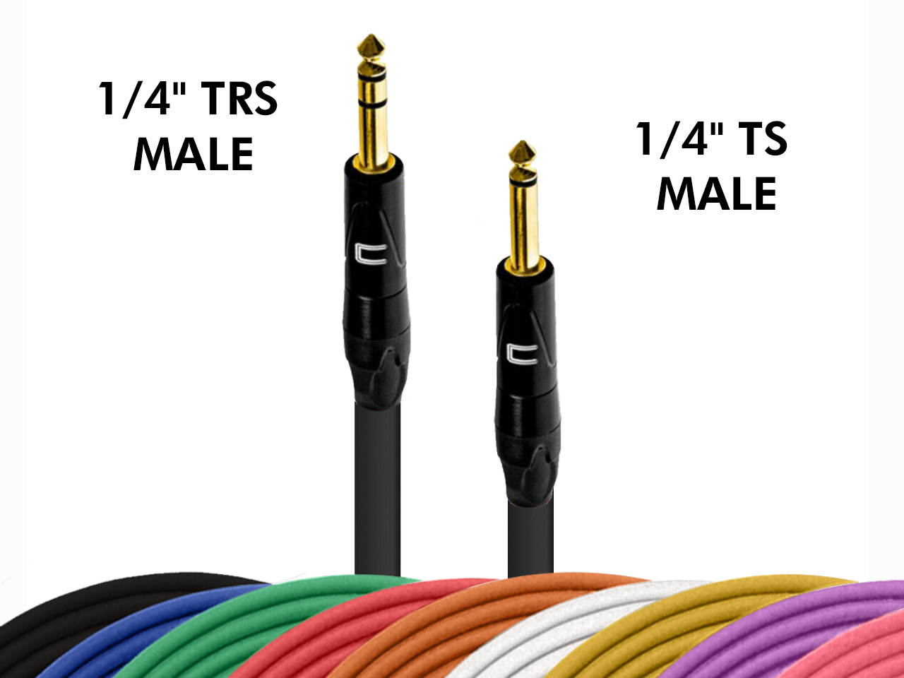 1/4" TRS Male to TS Unbalanced Mono Cable - Custom Length, Color Connector Cord