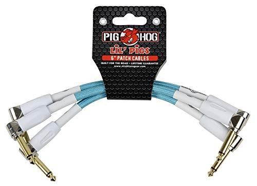pig hog phlil6db lil' pigs rightangle 1/4" vintage daphne blue instrument patch cables, 6" 3 pack