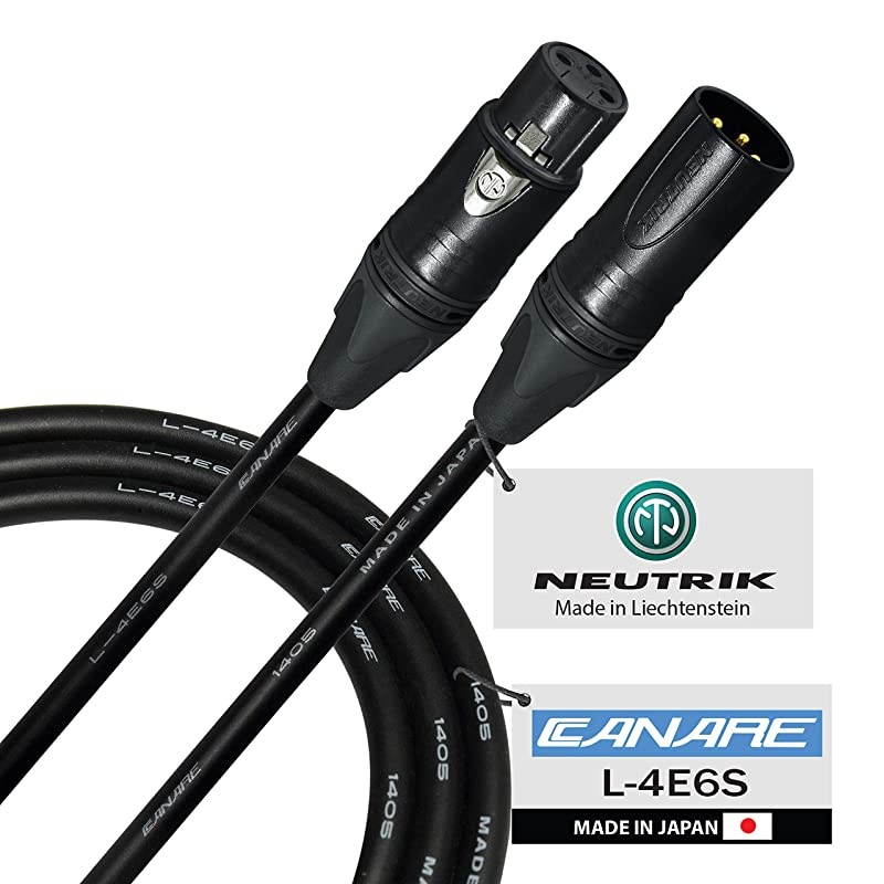 6 Foot &ndash; Quad Balanced Microphone Cable Custom Made by  &ndash; Using Canare L-4E6S Wire and Neutrik NC3MXX-B Male & NC3FXX-B Female XLR Plugs.