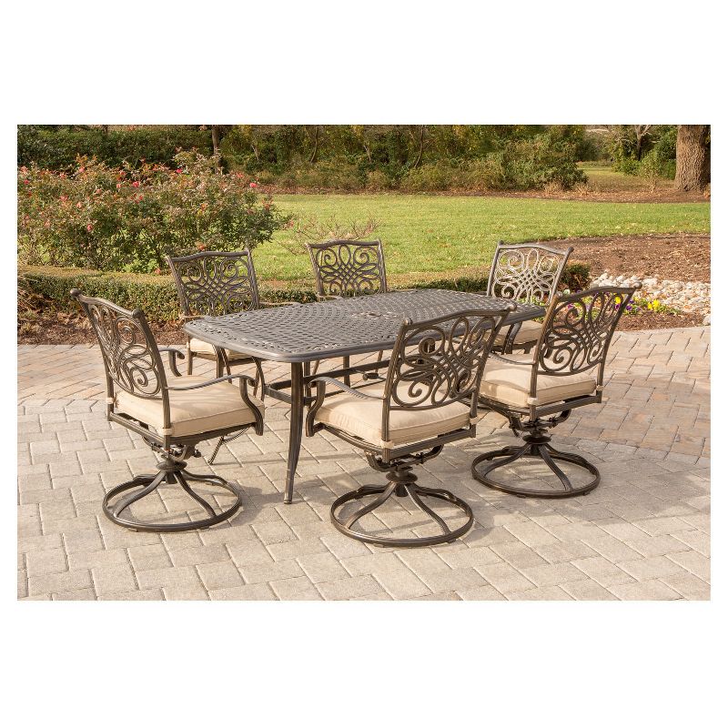 Traditions 7pc Rectangle Metal Patio Dining Set w/ Swivel Chairs - Tan - Hanover