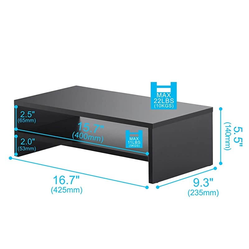 Computer Monitor Stand Clamp Desk TV Shelf Risers 16.7 inch 2 Tiers Monitor Stand Save Space Black