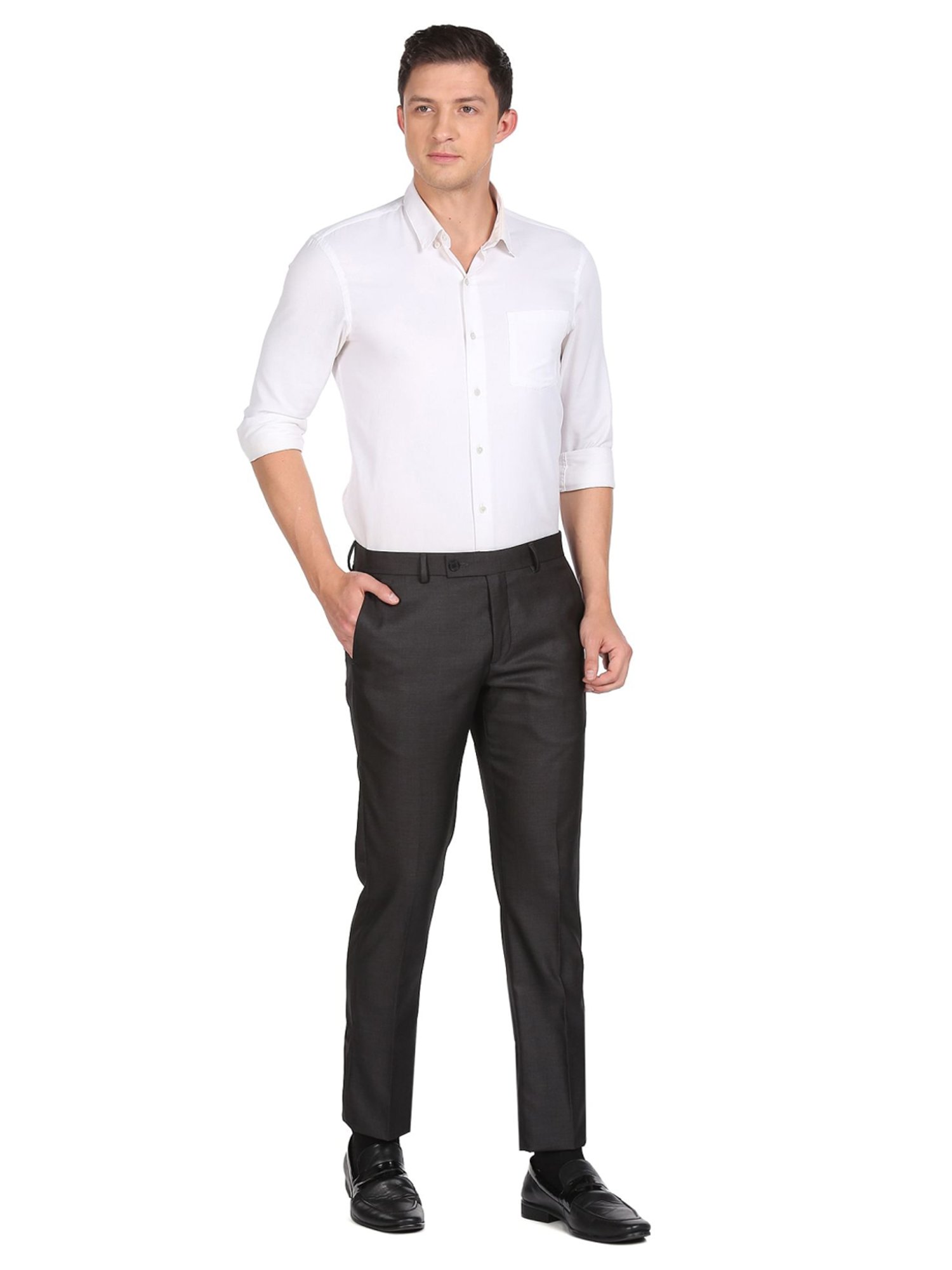 Arrow Grey Regular Fit Trousers