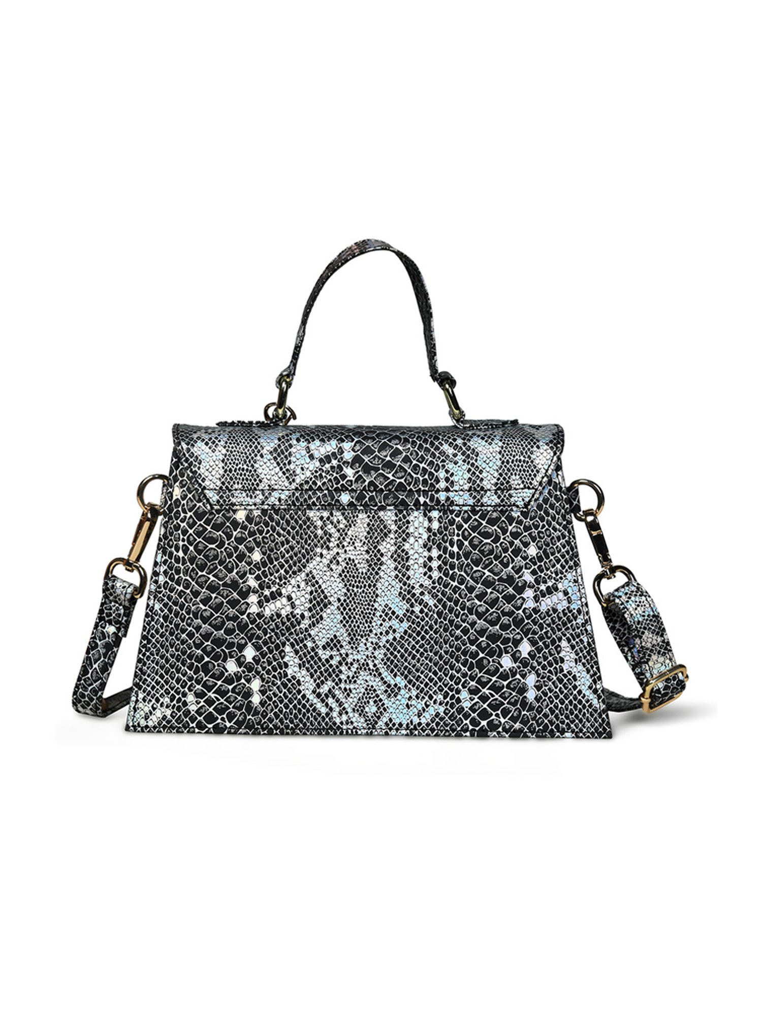 PELLE LUXUR Silver & Black Animal Effect Medium Satchel