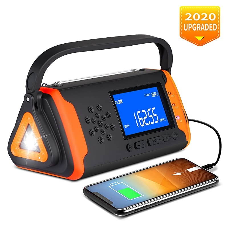 Weather Crank Radio 4000mAh Portable Solar Powered Hand Crank AMFMNOAA Weather Alert Radio Aux Music Play USB Cell Phone Charger SOS Alarm LED Flashlight for HurricanesTornadoes