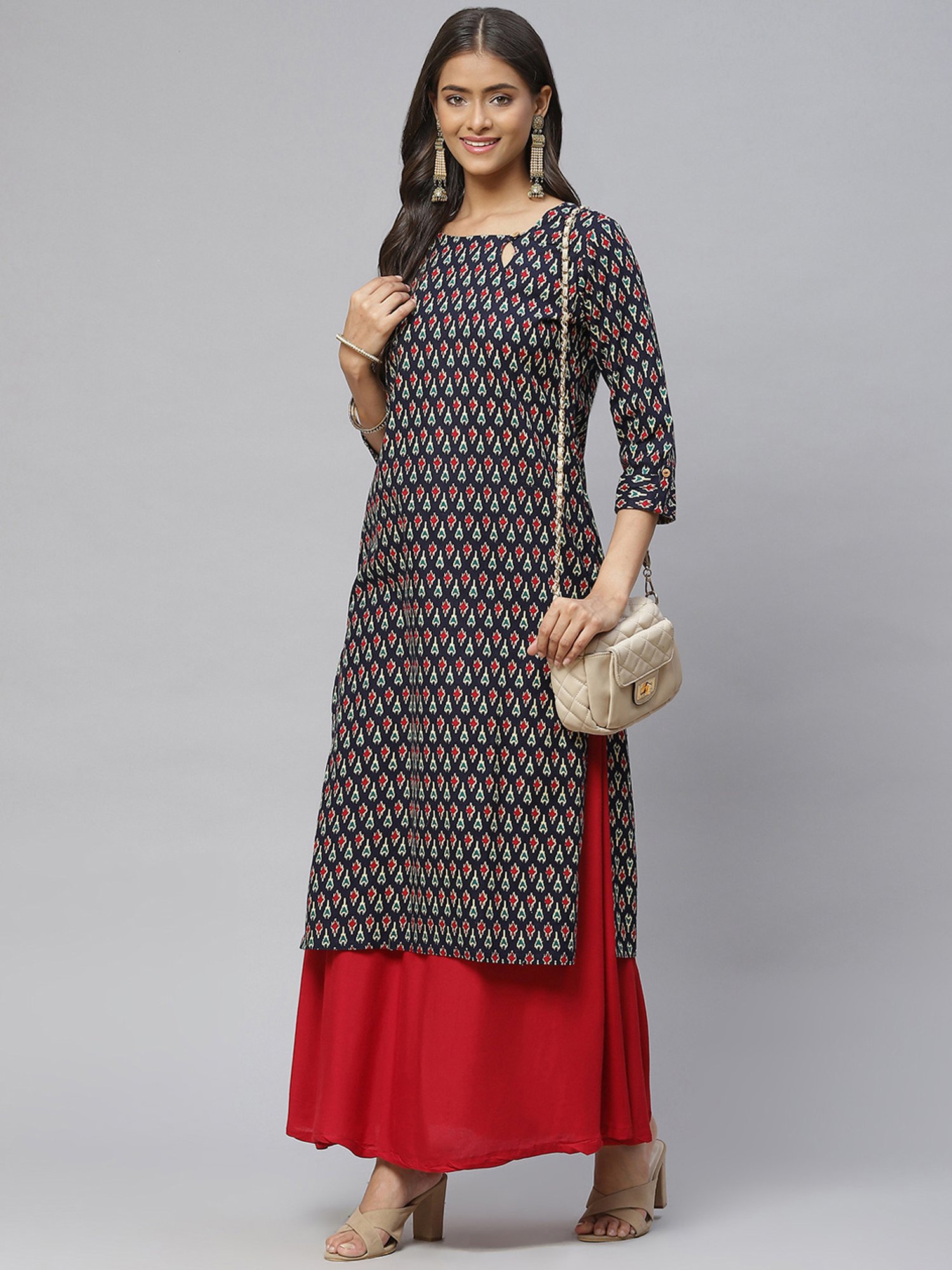 Aarika Blue Cotton Printed Straight Kurta
