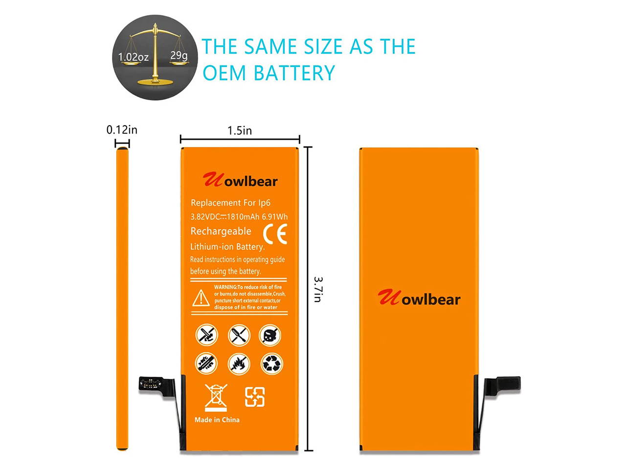 Uowlbear Replacement iPhone 6 Battery for iPhone 6 A1586 A1589 A1549 with Tools Kit -1810mAh 3 Year Warranty