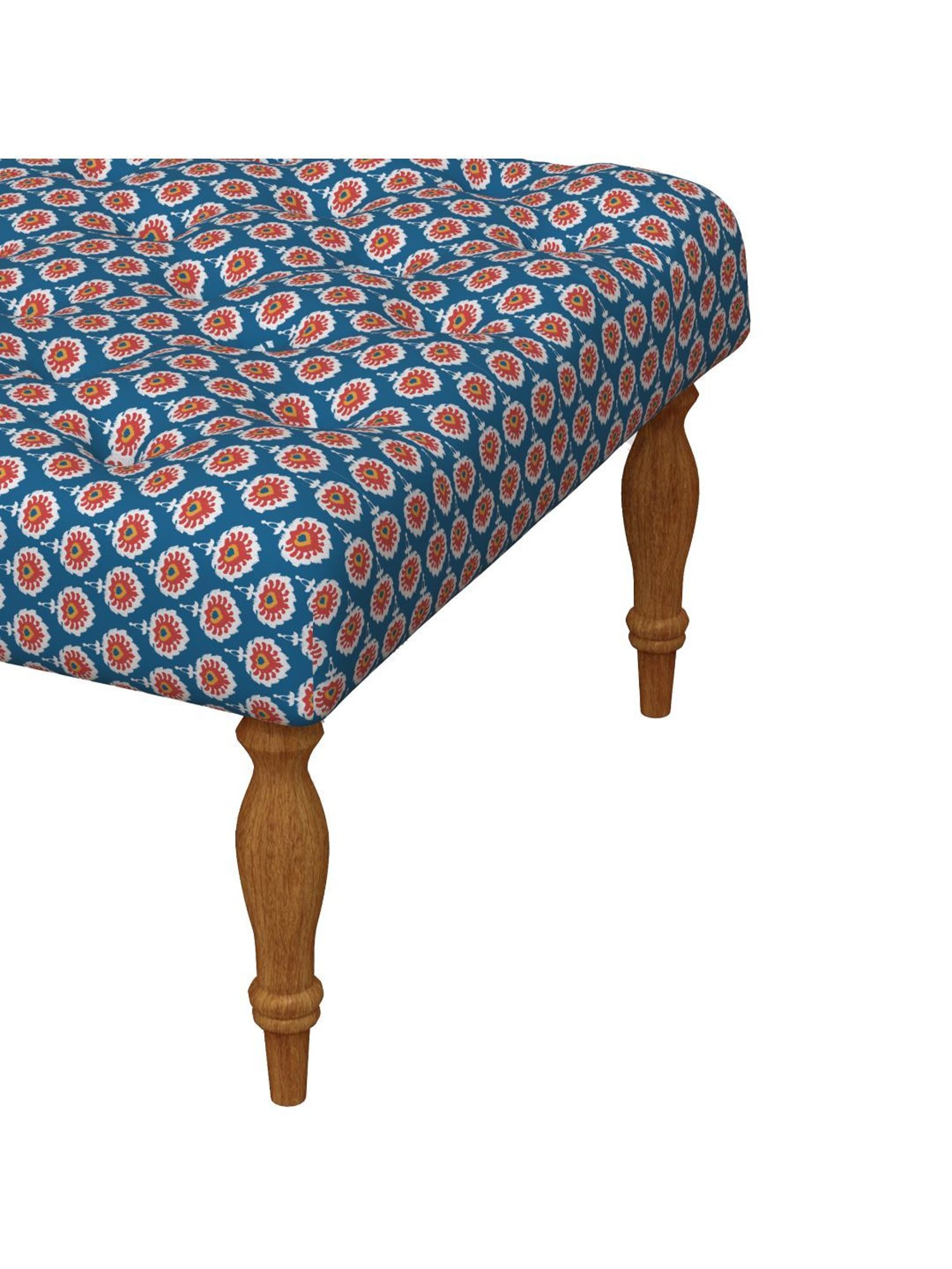 Chumbak Ikat Blue Sheesham Wood English Ottoman