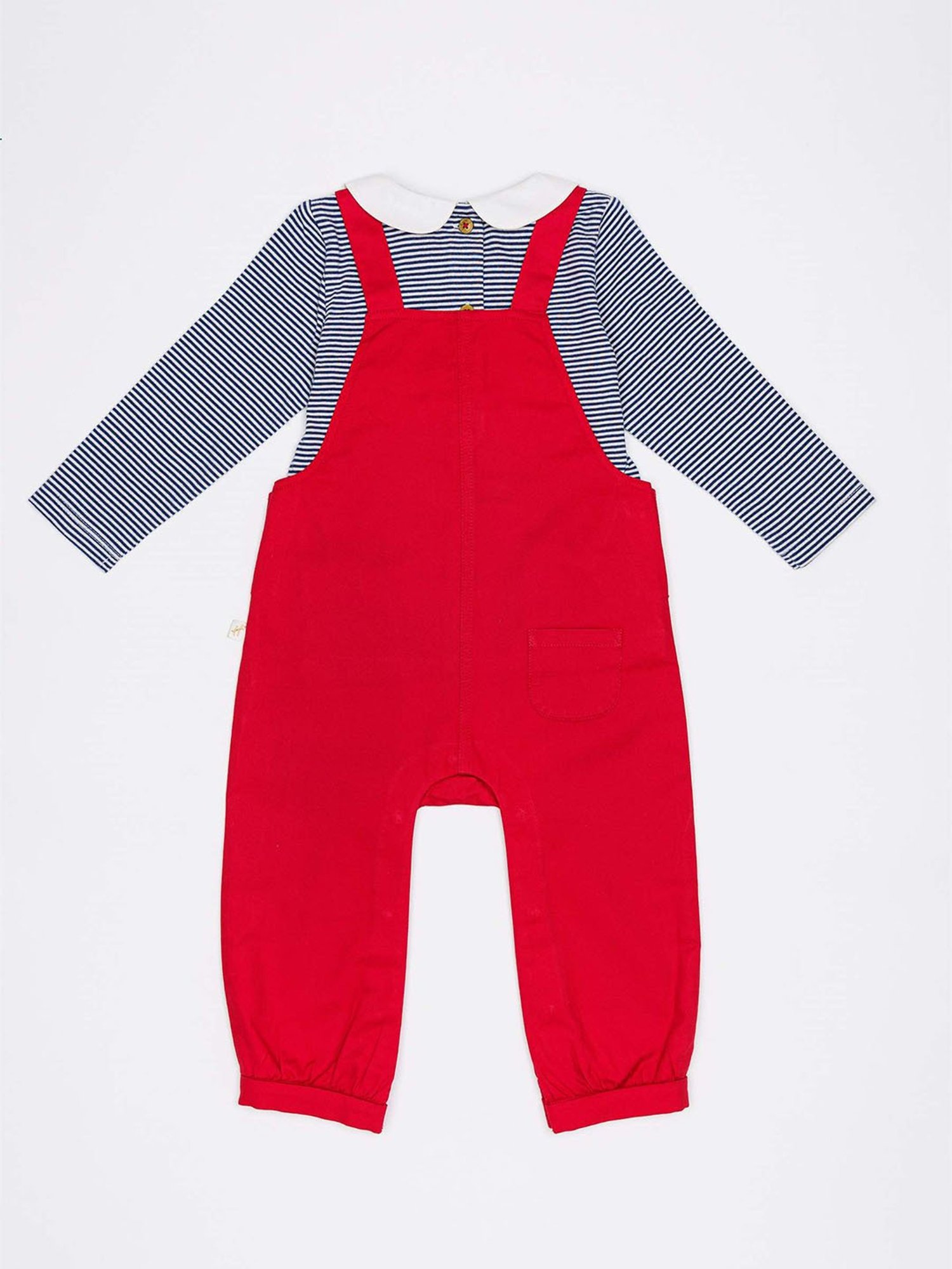 H by Hamleys Infants Girls White & Red Striped Full Sleeves Top With Dungaree