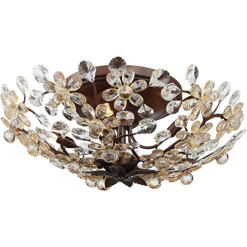 Vienna Full Spectrum Vintage Ceiling Light Semi Flush Mount Fixture Weathered Brown 21" Wide Crystal Blooms Bedroom Living Room