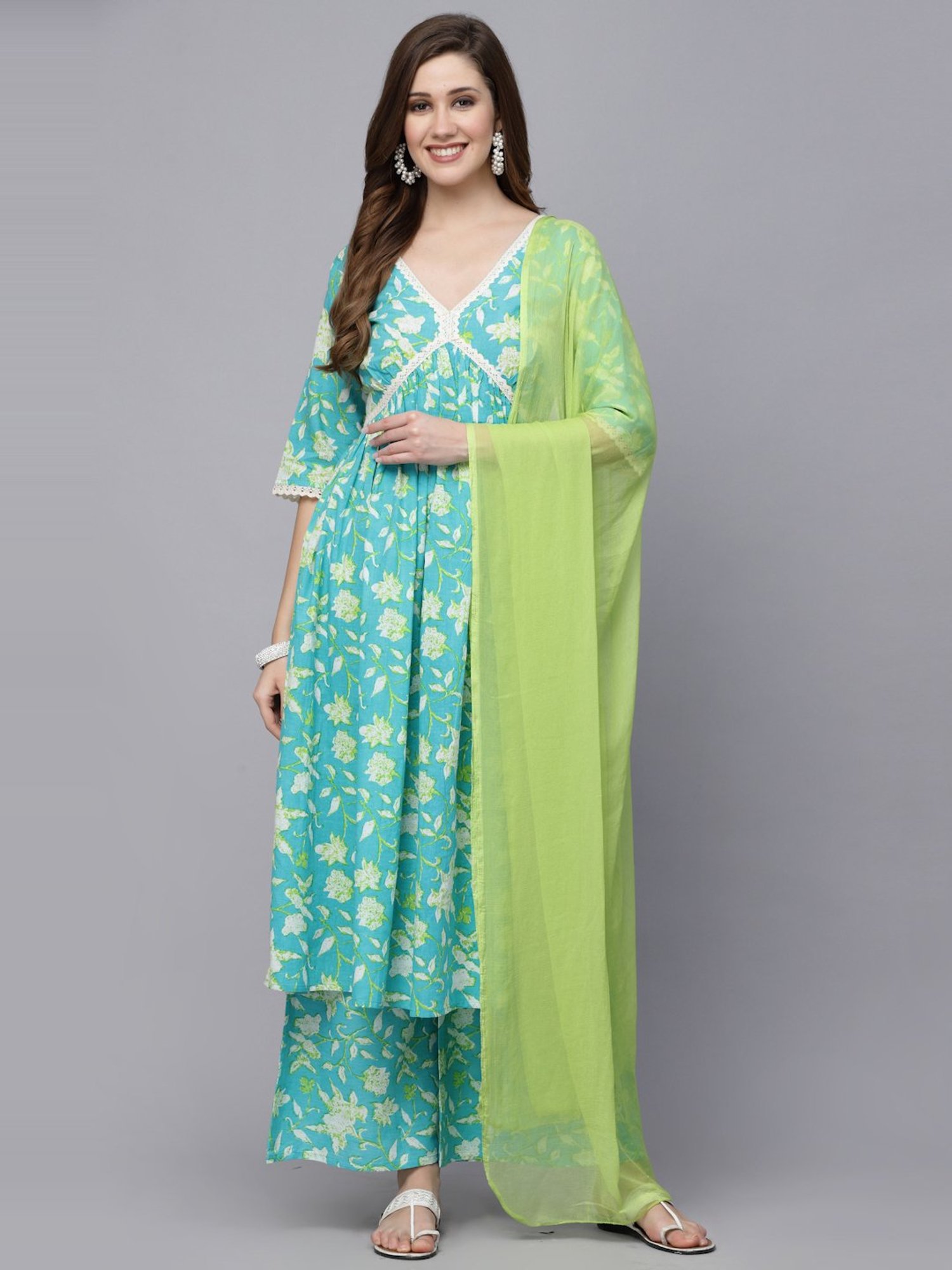Stylum Blue Printed Kurta Palazzo Set With Dupatta