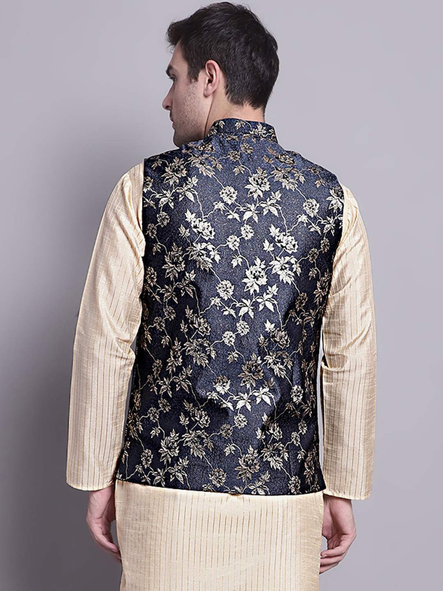 Jompers Dark Grey Regular Fit Printed Nehru Jacket
