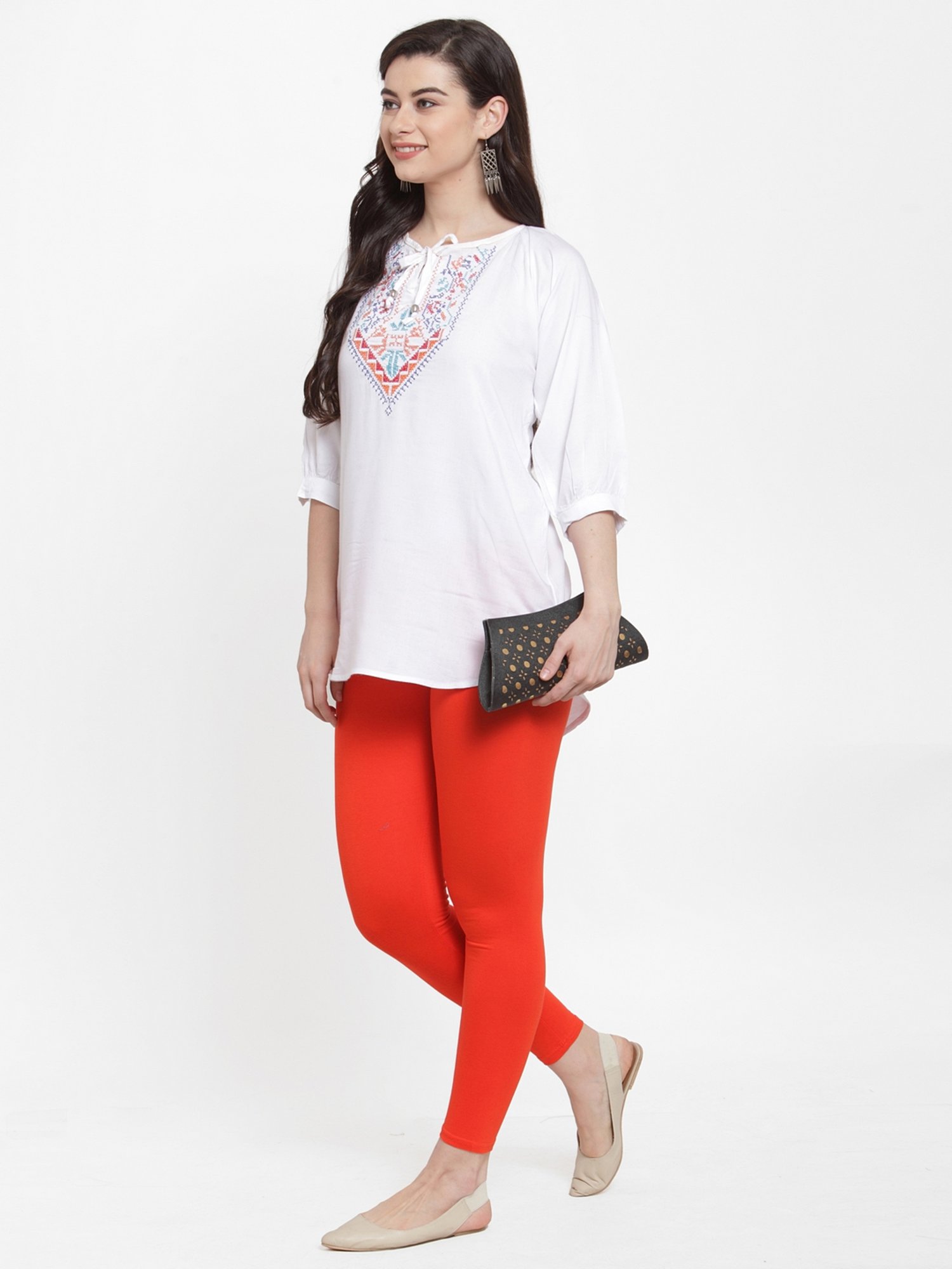 Gracit Yellow & Orange Mid Rise Leggings - Pack Of 3