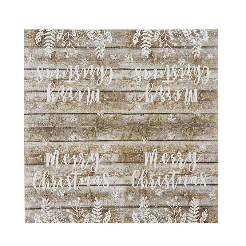 Juvale 100-Pack Wood Panel Merry Christmas Disposable Paper Cocktail Napkins Party Supplies Decorations