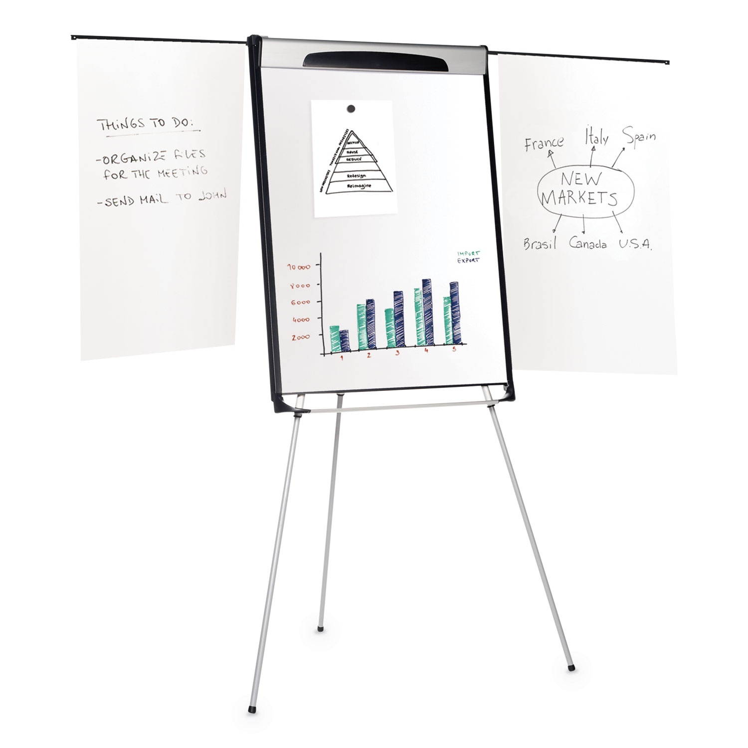 MasterVision BVCEA23066720 Tripod Extension Bar Magnetic Dry-Erase Easel, 39" to 72" High, Black/Silver, 1 Each