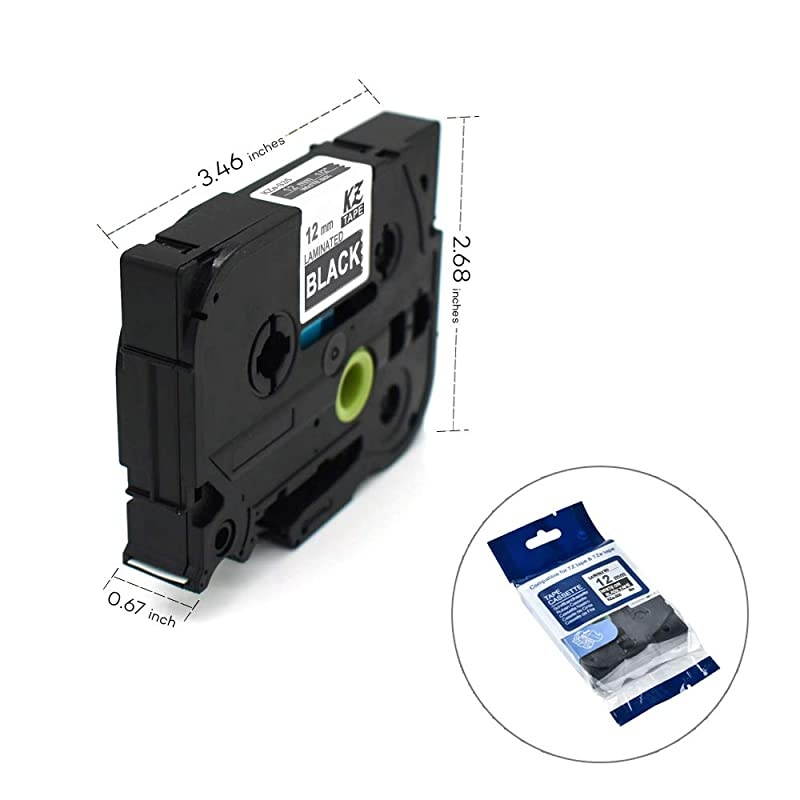 for Brother Tze335 047 Inch 262feet 12mm8m P Touch Laminated White on Black Standard Replace Waterproof Label Tape Maker PTH110PTD200PTD210PTD400PTD600PT1280PT129010PK