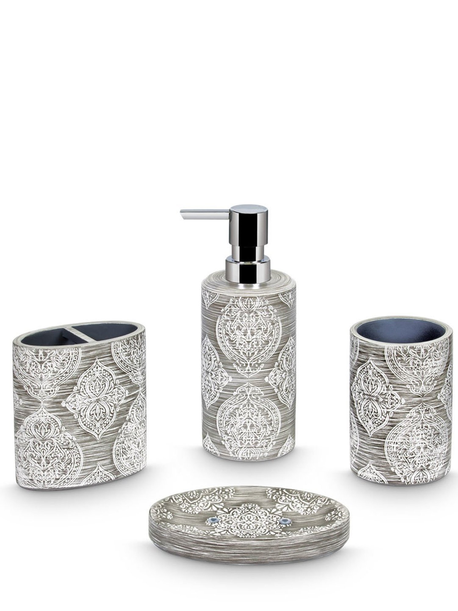 Freelance Silver Polyresin Set of 4 Bathroom Accessories