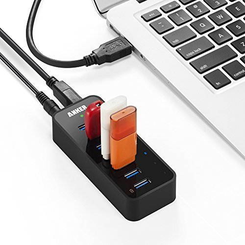 USB HUB, Anker 7-Port USB 3.0 Data Hub with 36W Power Adapter and BC 1.2 Charging Port for iPhone , Mac, PC, USB Flash Drives and More, 5Gbps transfer rates, high-speed charging up to 2.1A.