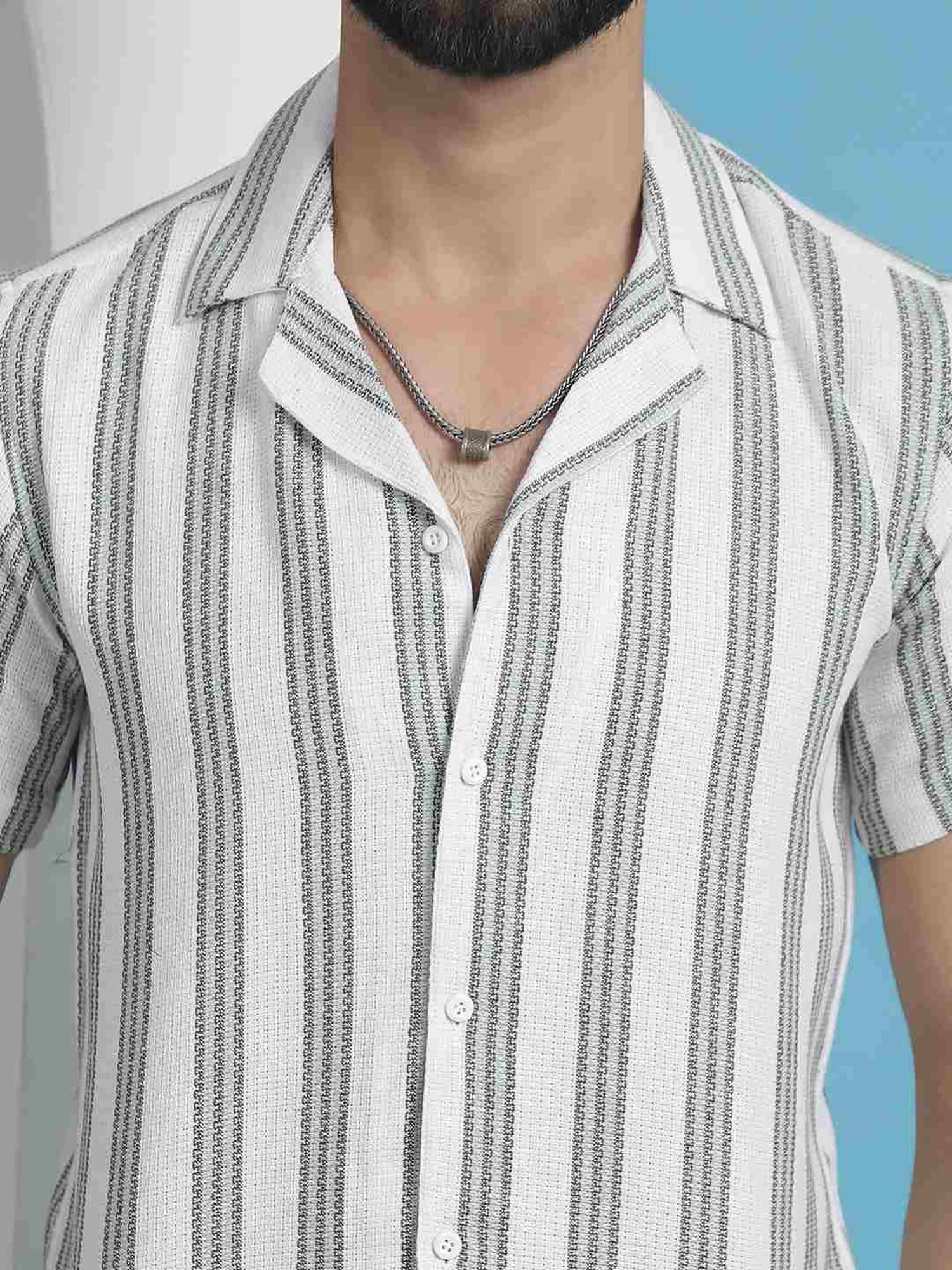 Indian Needle Green Cotton Regular Fit Striped Shirt