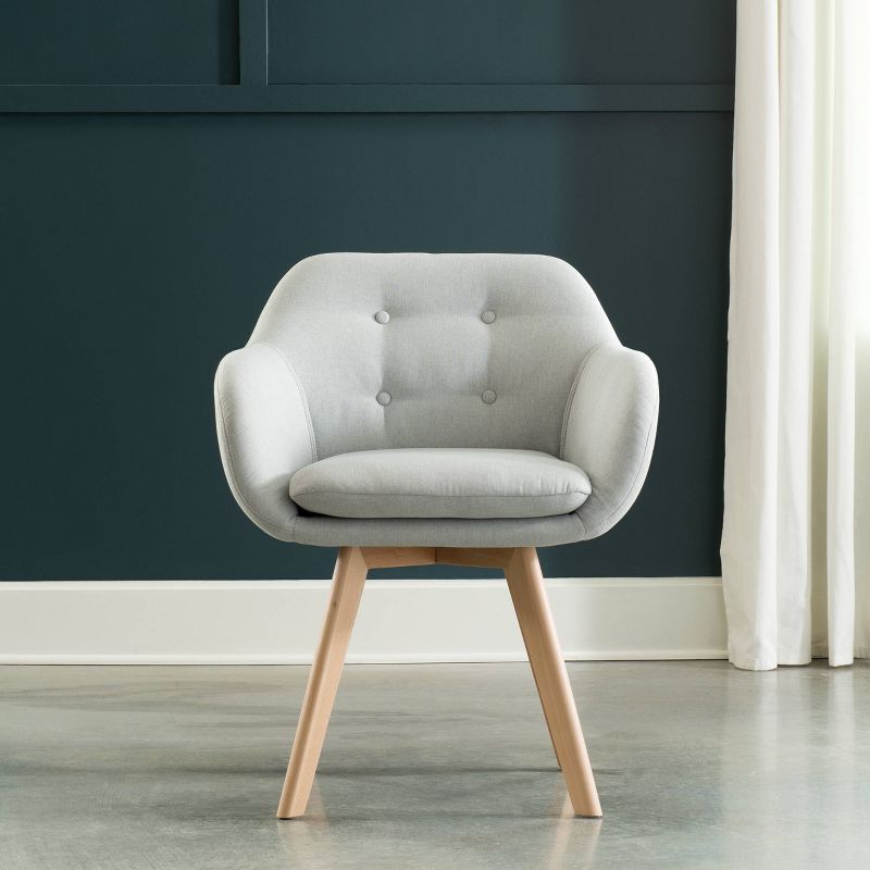 Set of 2 Tufted Fabric Mid-Century Modern Accent Chair with Arms Dining Chair Solid Beechwood Legs Light Gray - OFM