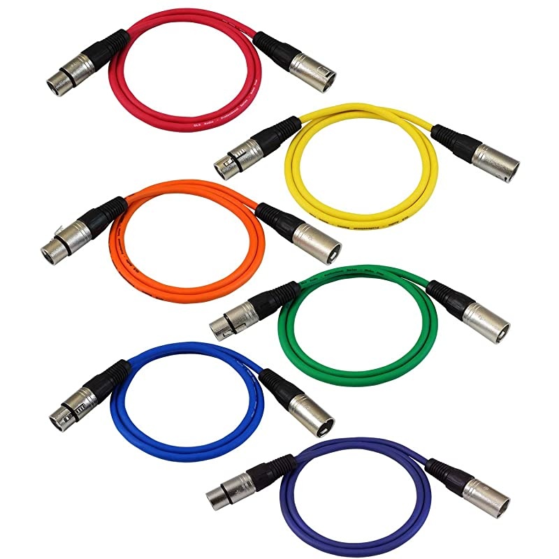 3ft Patch Cable Cords XLR Male to XLR Female Color Cables 3 Balanced Snake Cord 6 Pack