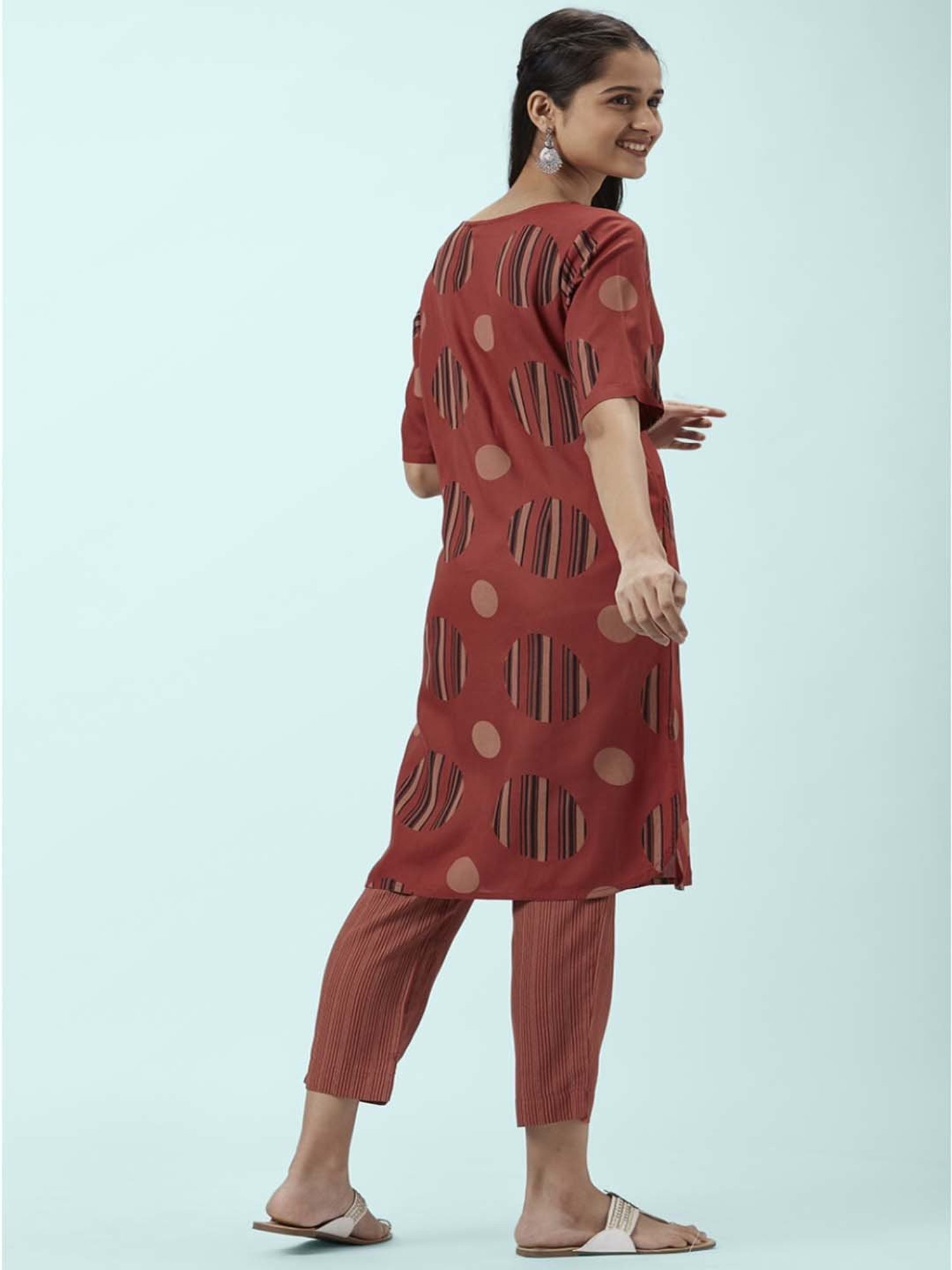 Rangmanch by Pantaloons Rust Printed Kurta Pant Set