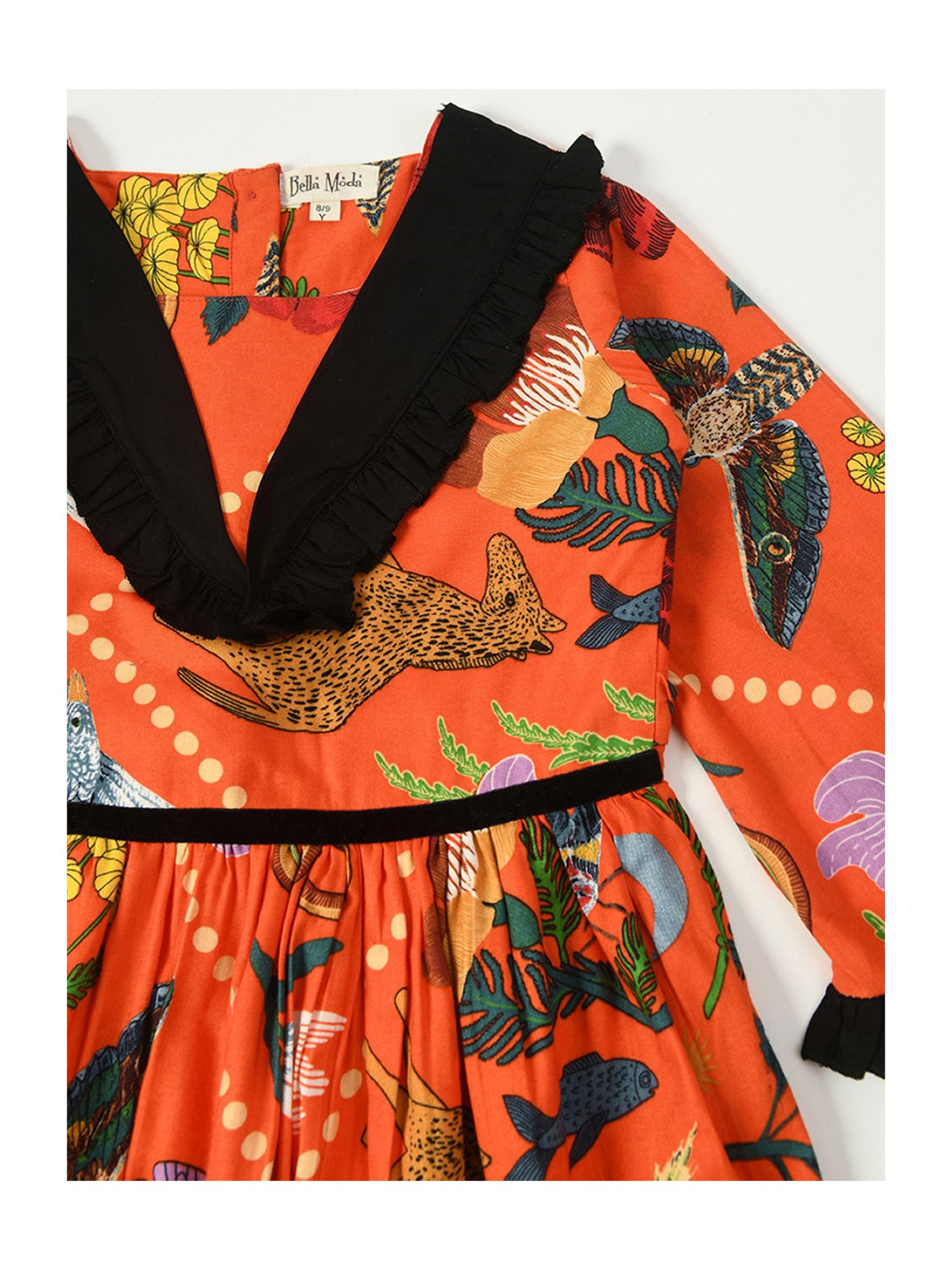 Bella Moda Kids Orange Printed Full Sleeves Fit & Flare Dress