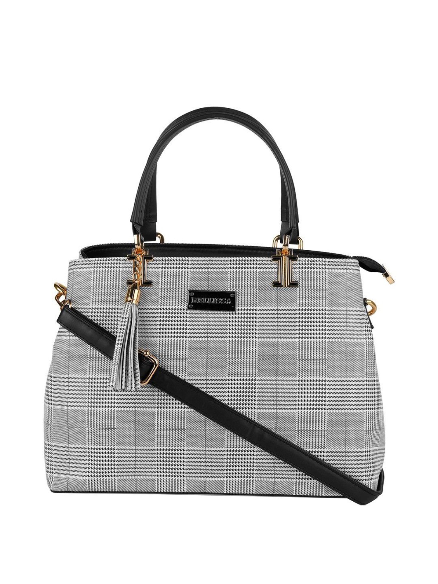 Bellissa Grey & Black Striped Medium Handbag